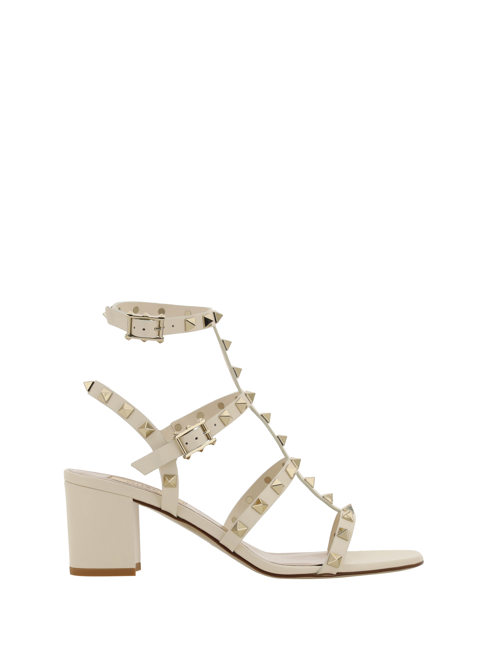 Shop Valentino Garavani Rockstud Sandals In Light Ivory