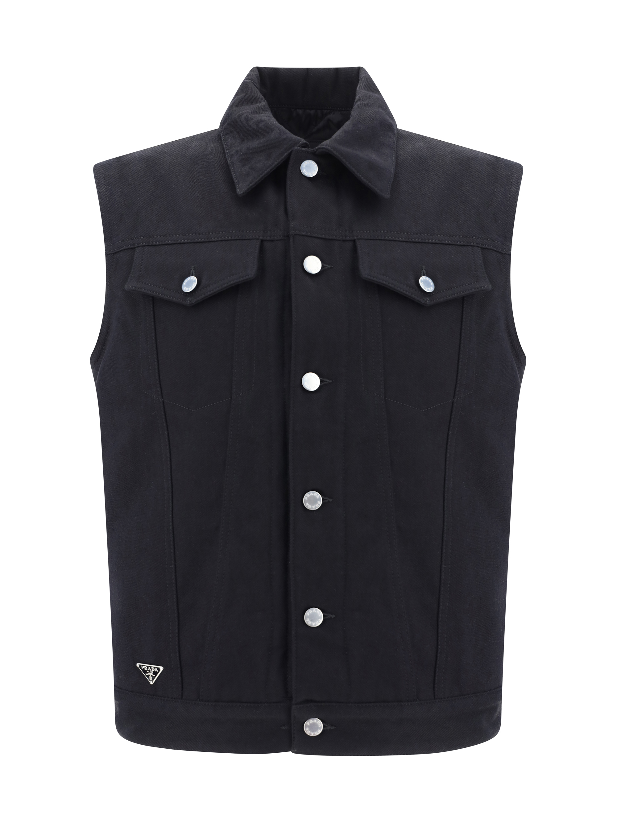 Shop Prada Denim Vest In Black