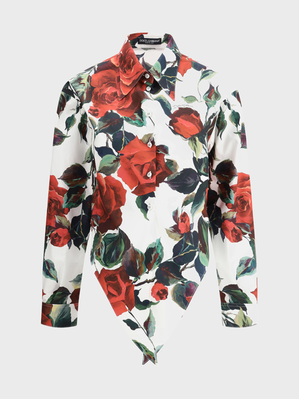 Asymmetrical rose print Shirt