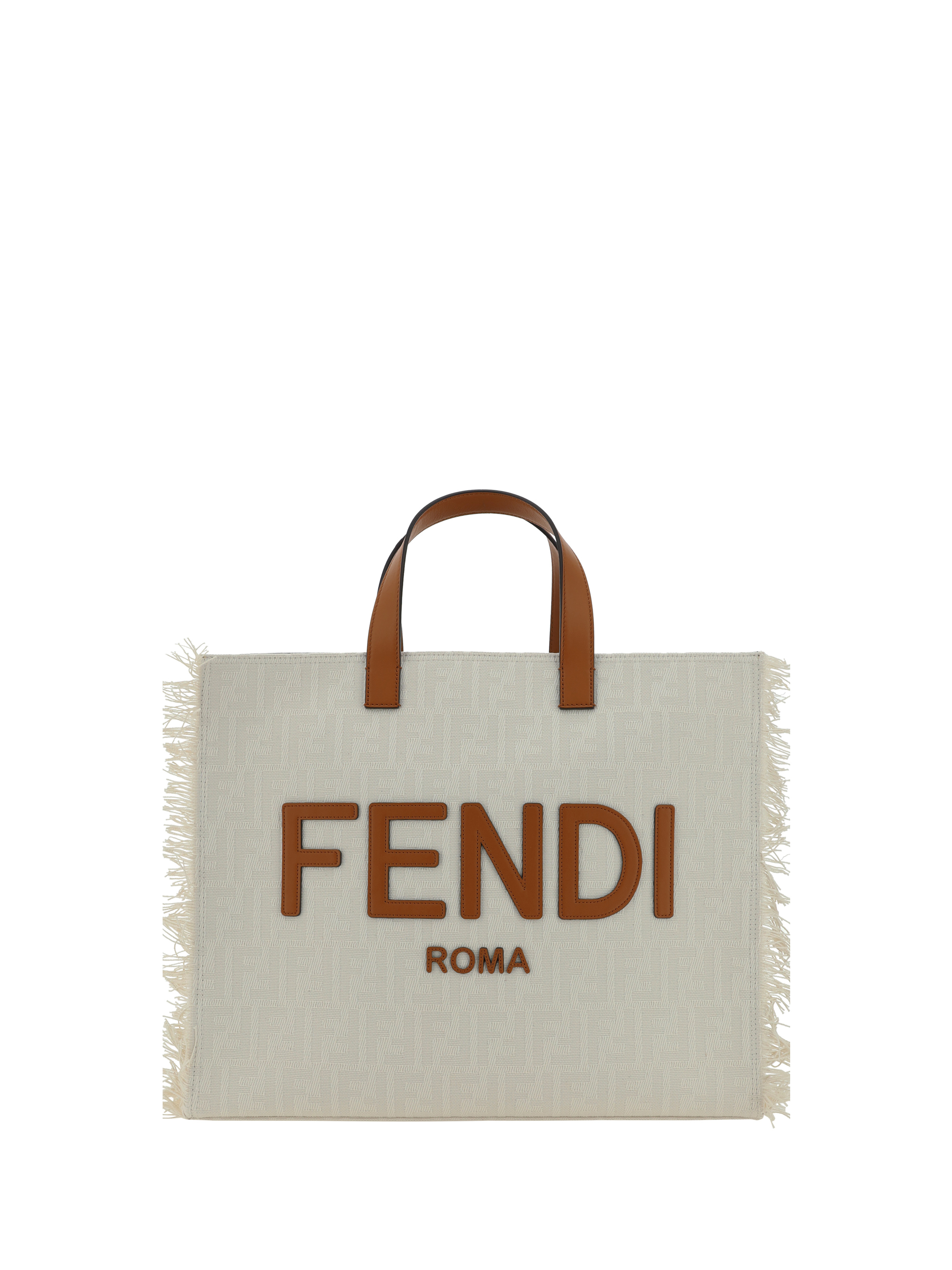 Shop Fendi Frayed-edge Handbag In Grezzo+brandy+pall