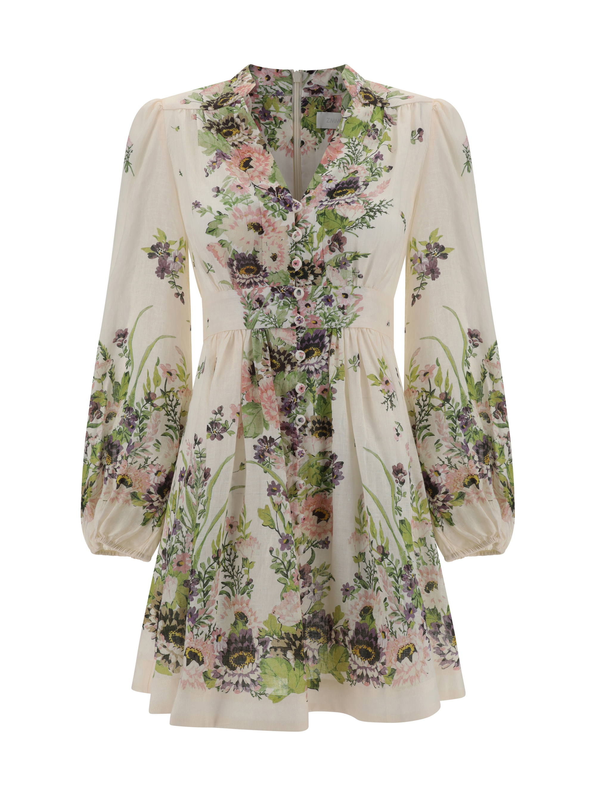 Shop Zimmermann Halliday Plunge Mini Dress In Cream Multi Floral