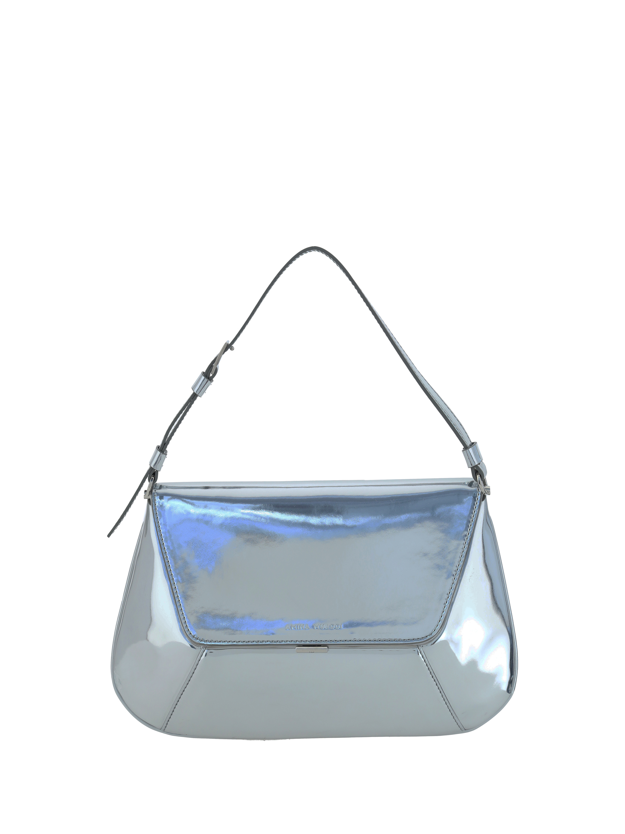 Shop Amina Muaddi Ami Handbag In Mirror Silver + Silver Hardware