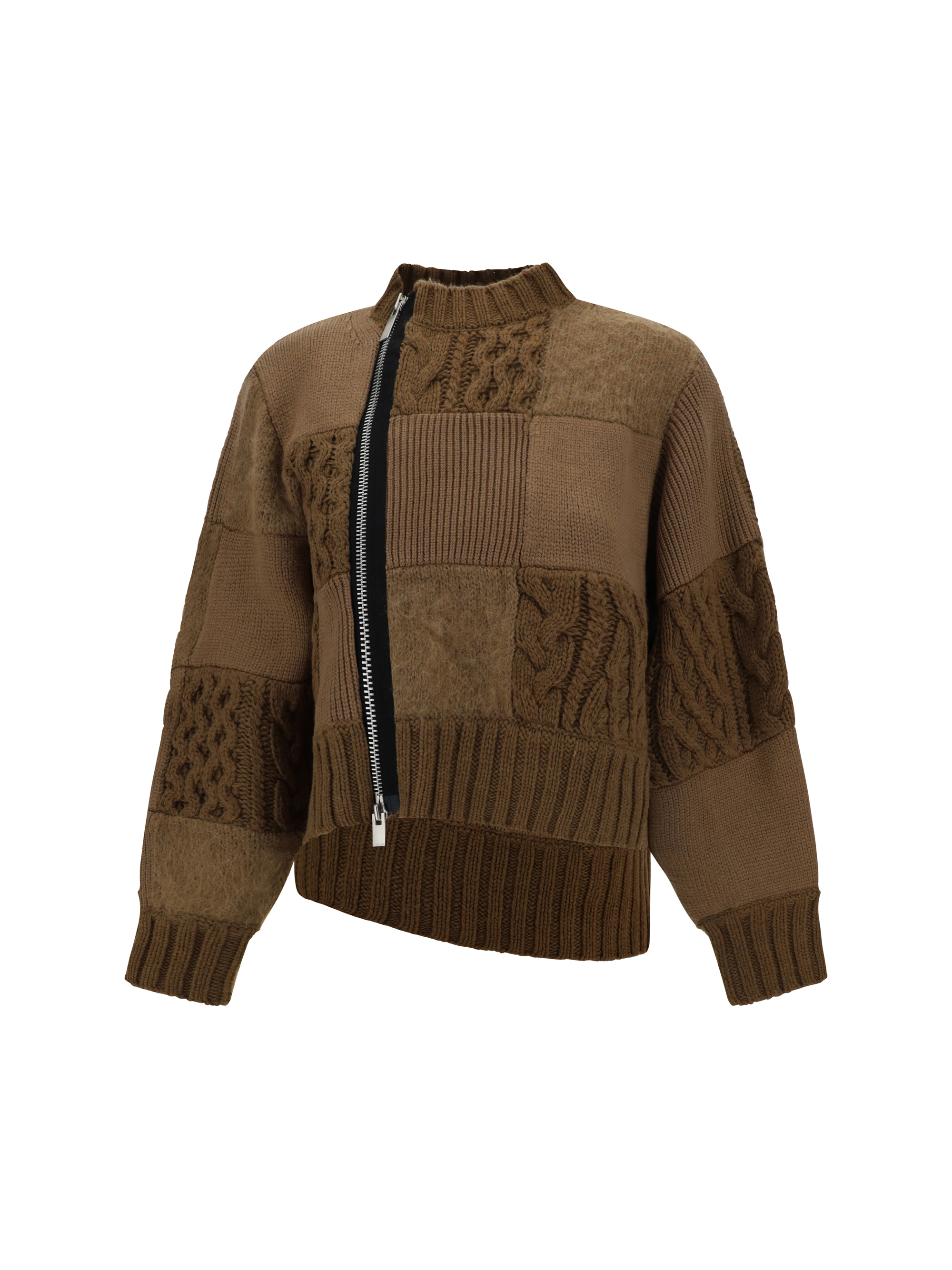 Shop Sacai Patchwork Cardigan In Beige