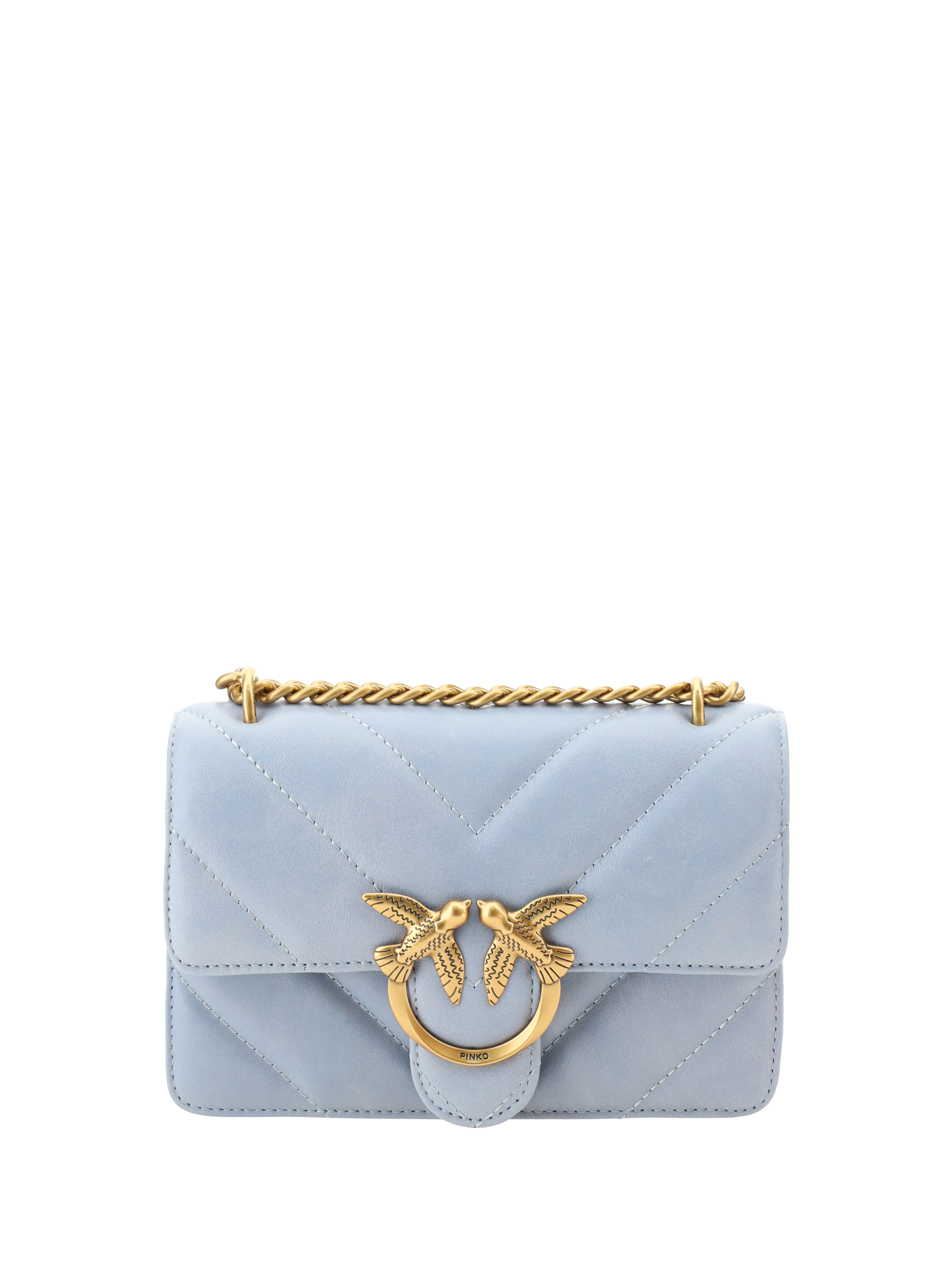 Shop Pinko Love Shoulder Bag In Light Blue-antique Gold