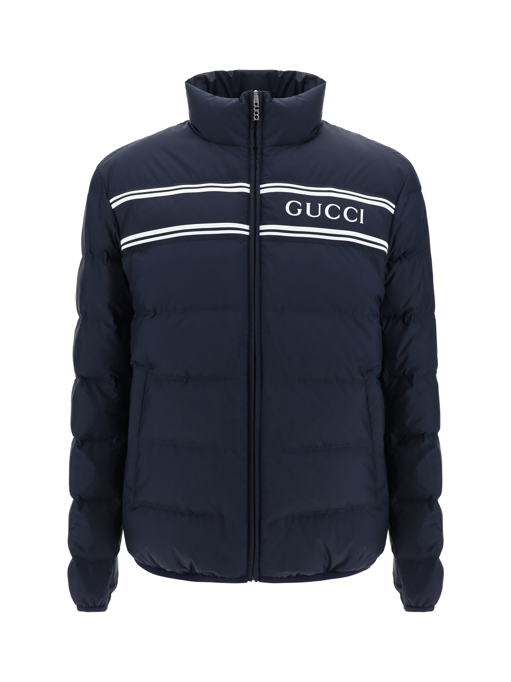 Shop Gucci Down Jacket In Navy/mix