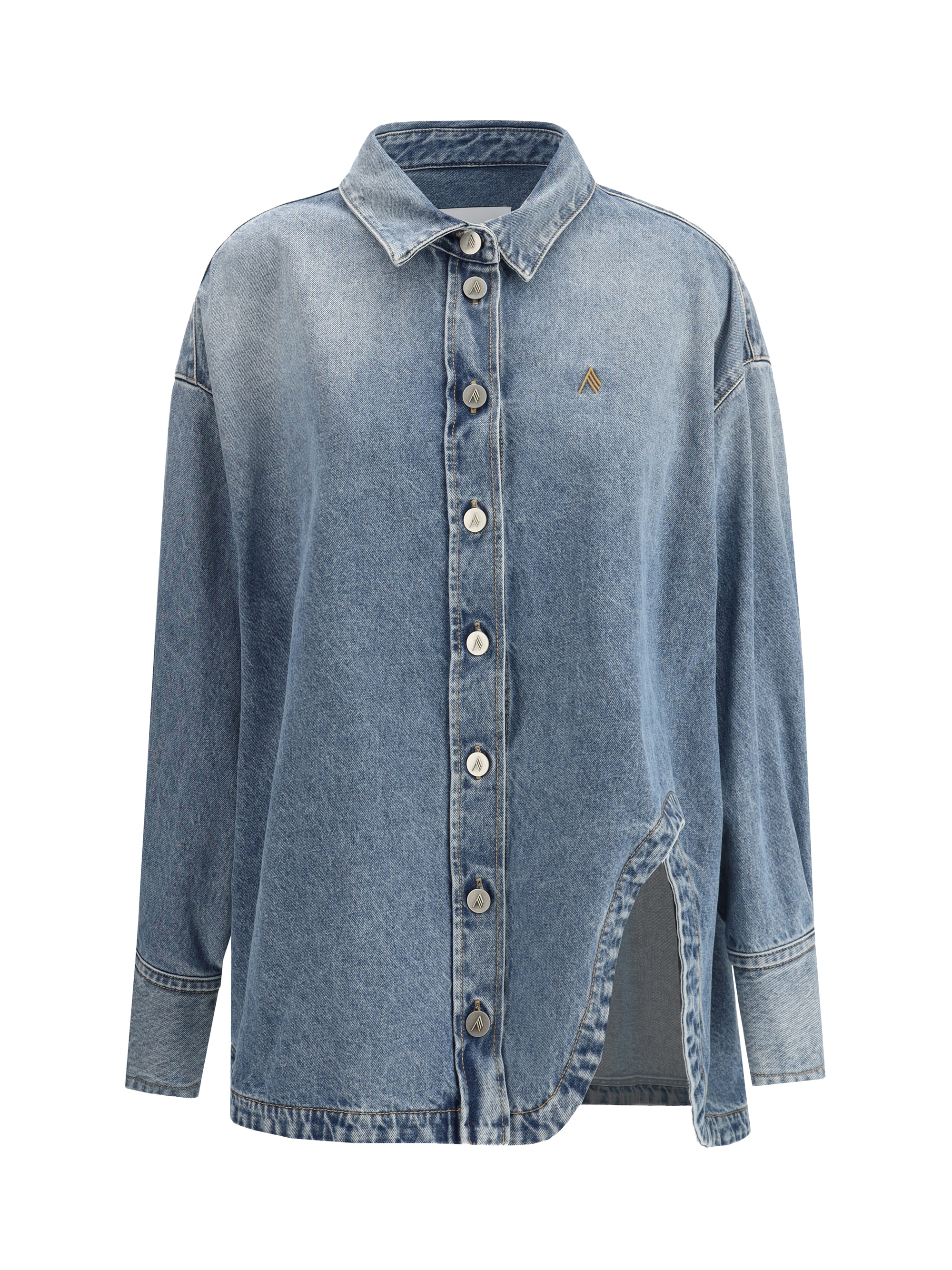 Attico Oversized Embroidered Denim Shirt In Blue