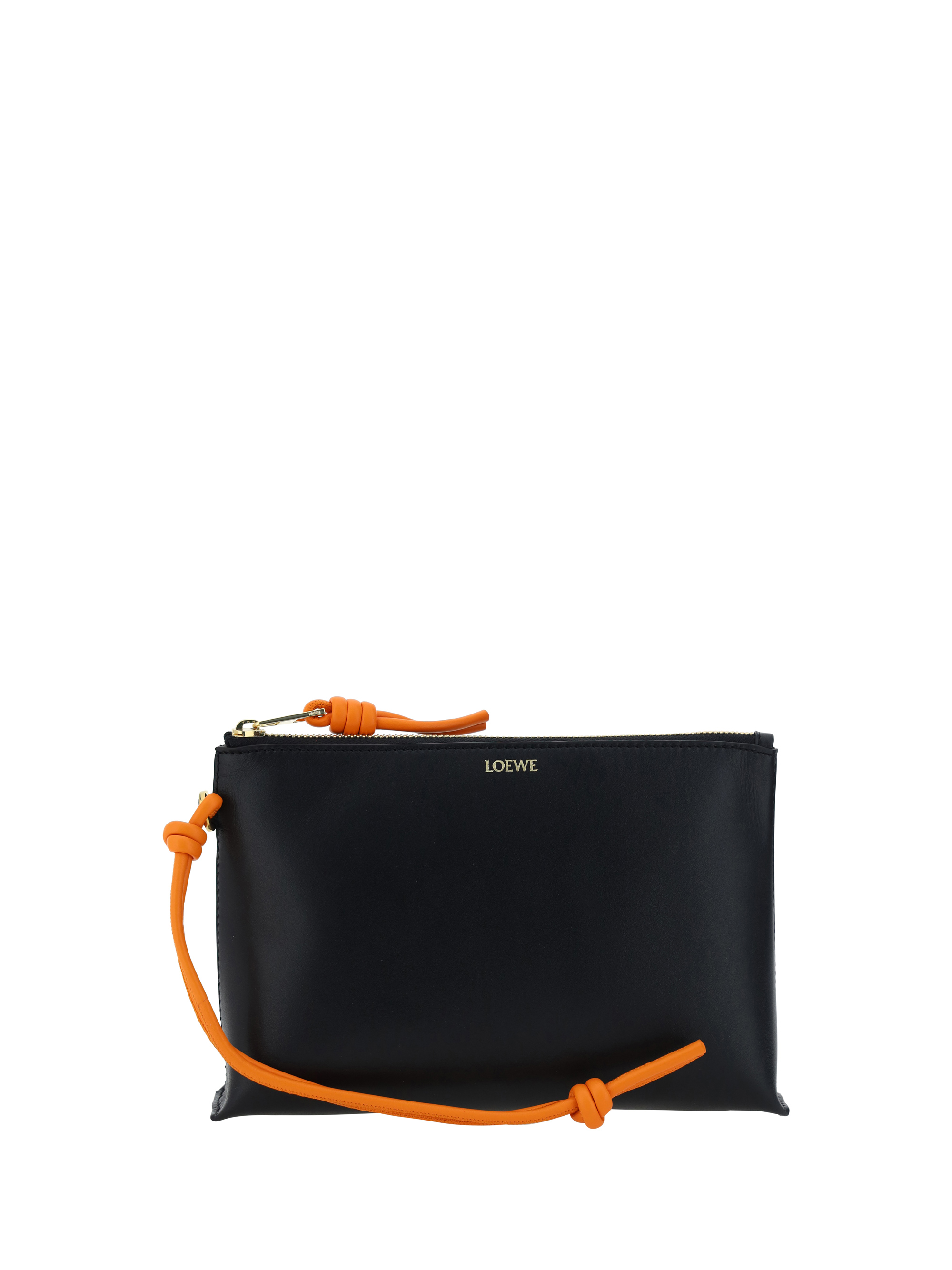 Loewe Knot Pouch Bag In Black/bright Orange