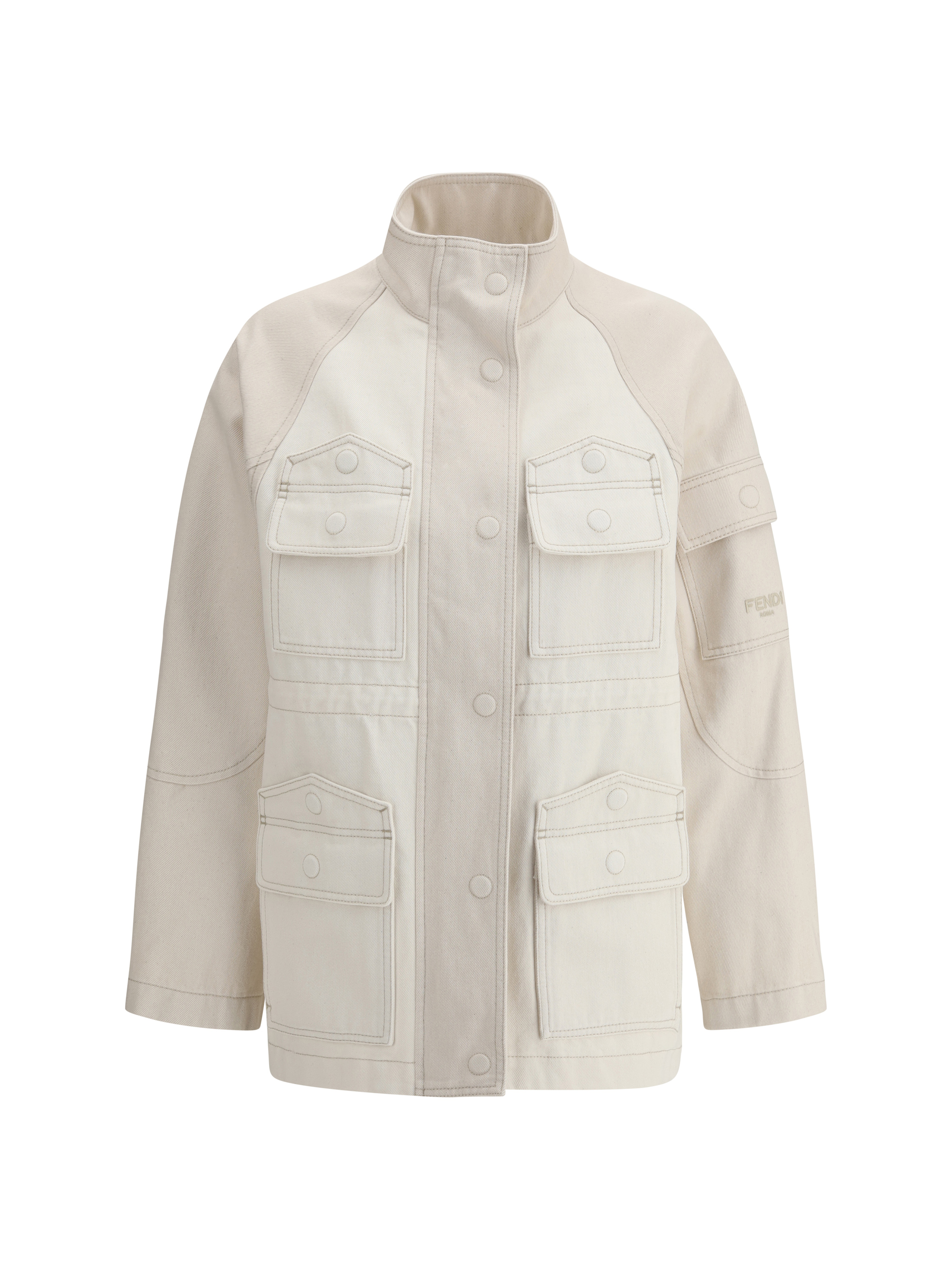 Shop Fendi Denim Bomber Jacket In Off White