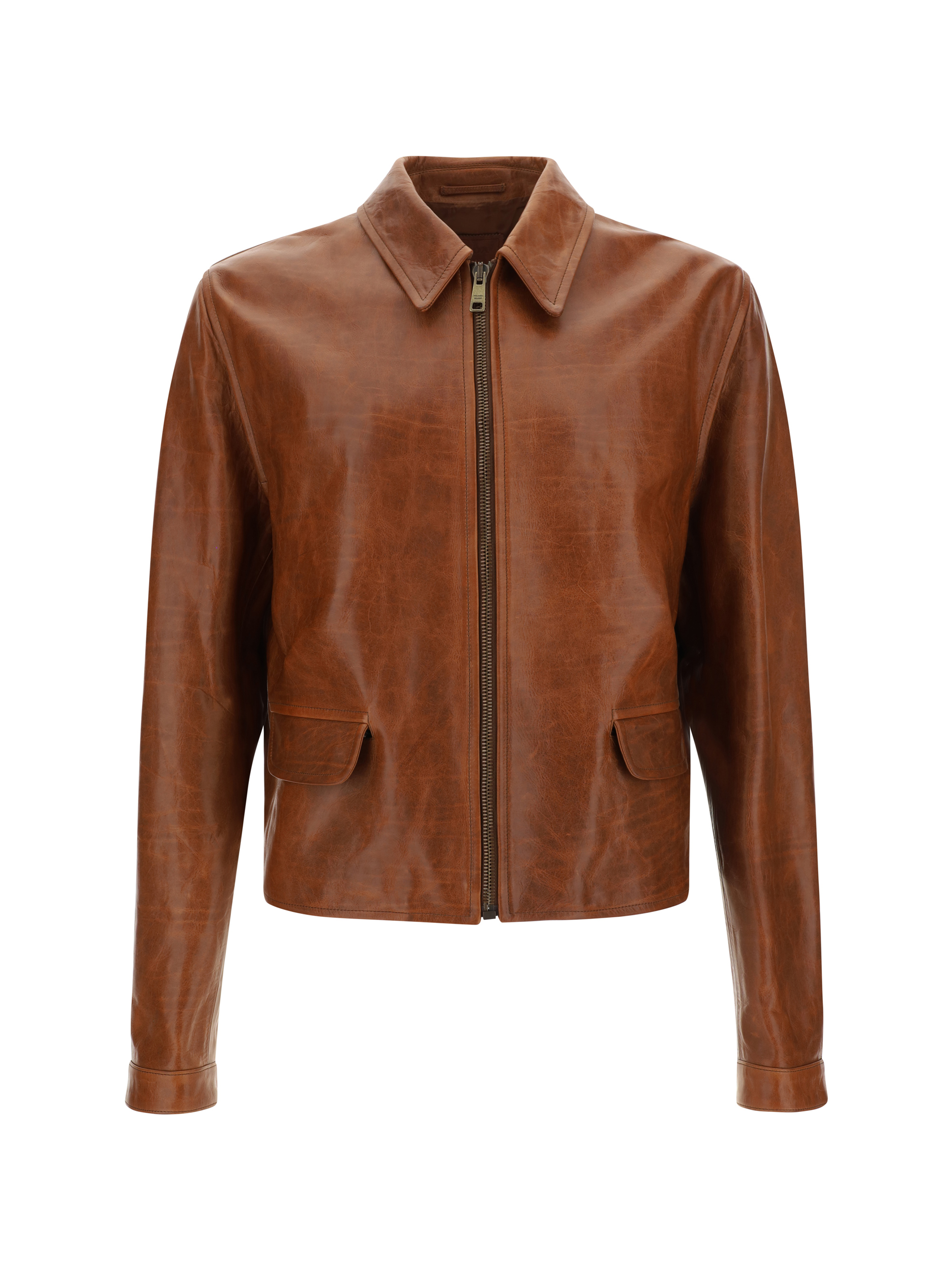 Shop Prada Leather Jacket In Palissandro