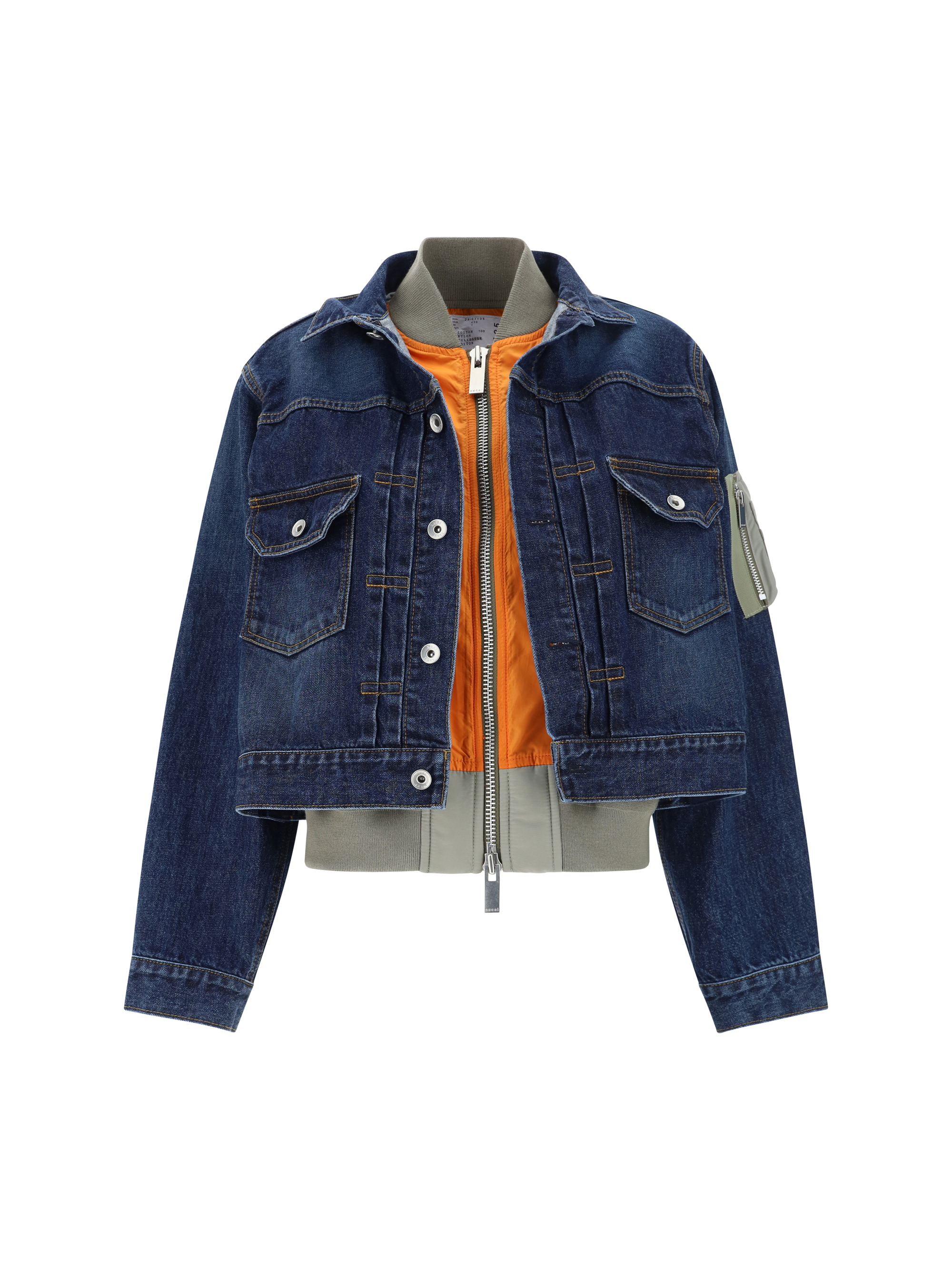 Shop Sacai Denim Jacket In Blue×l/khaki