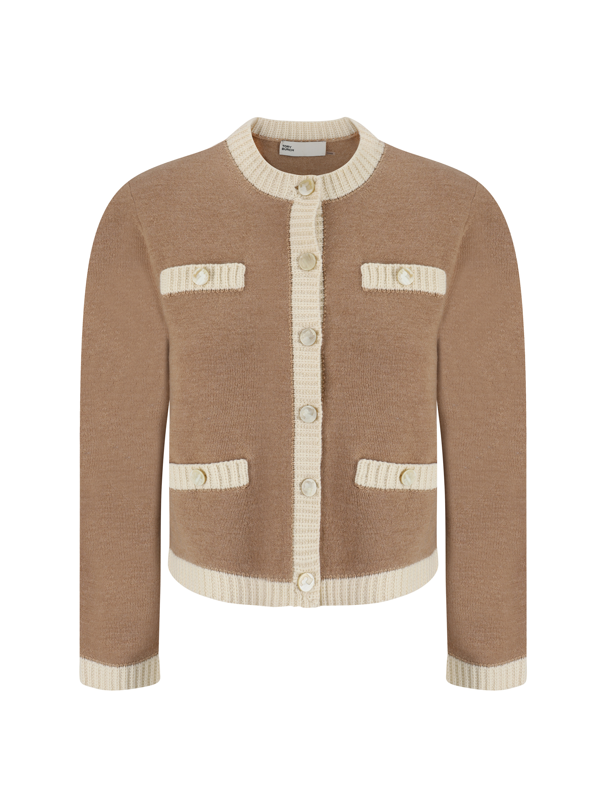 Shop Tory Burch Kendra Chunky Cardigan In Camel Heather / French Cream