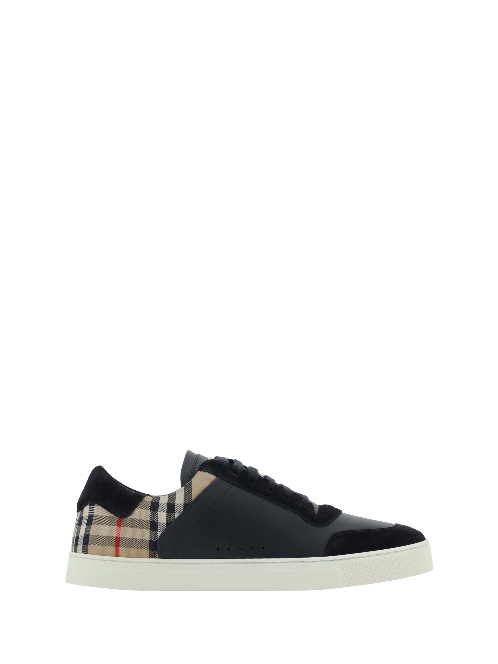 Burberry Men Black Leather And Fabric Sneakers