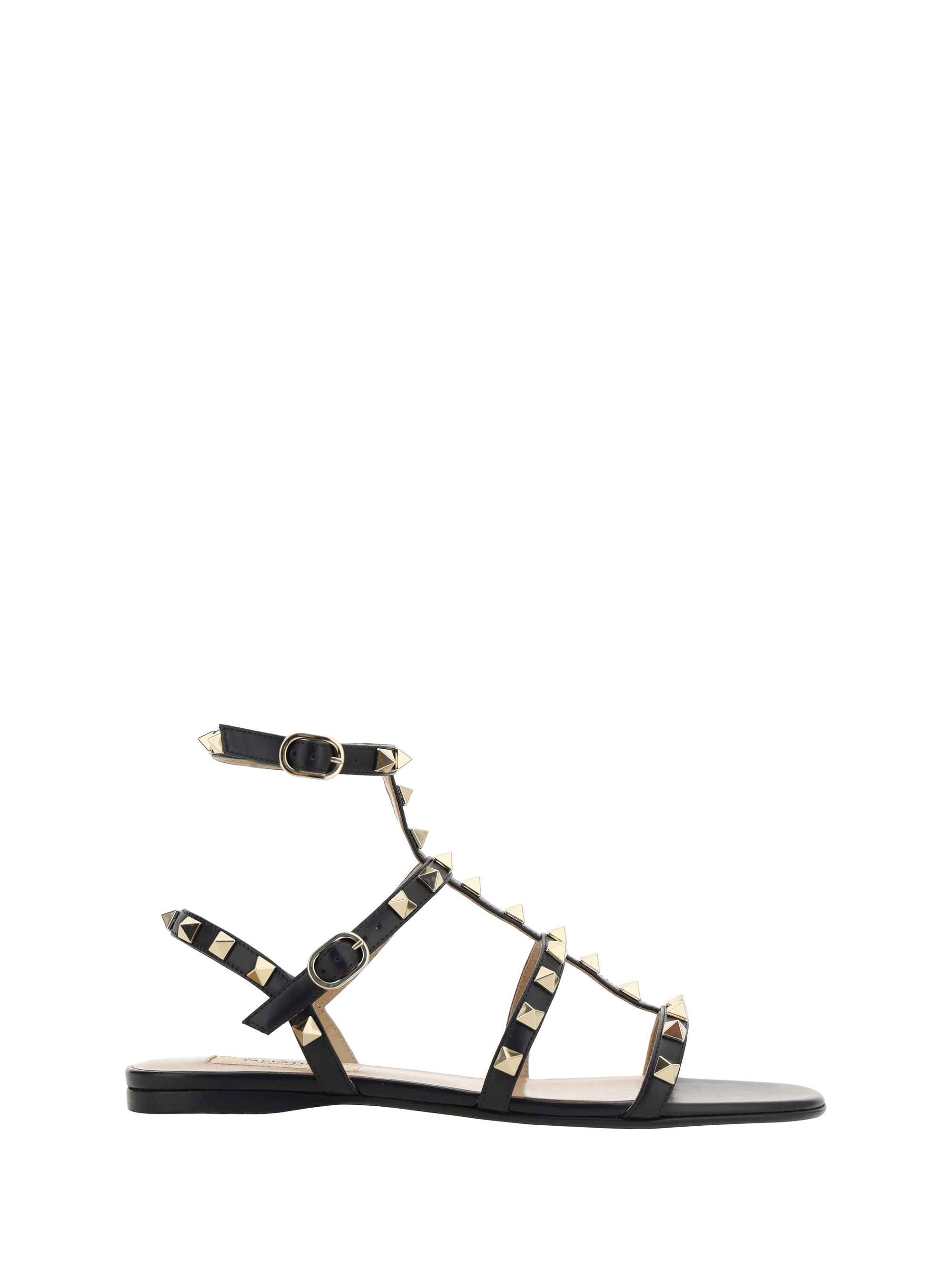Rockstud Calfskin Ankle Strap Sandal 100 Mm for Woman in Black