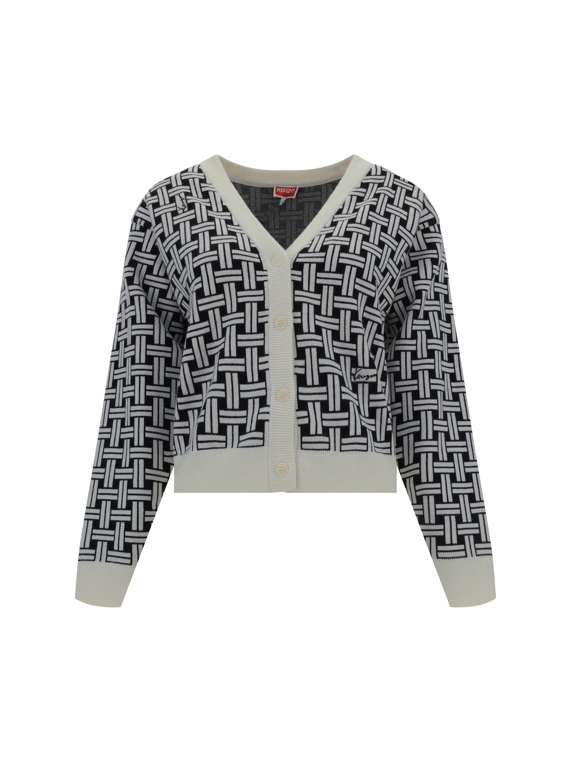 Shop Kenzo Weave Cardigan In Off White