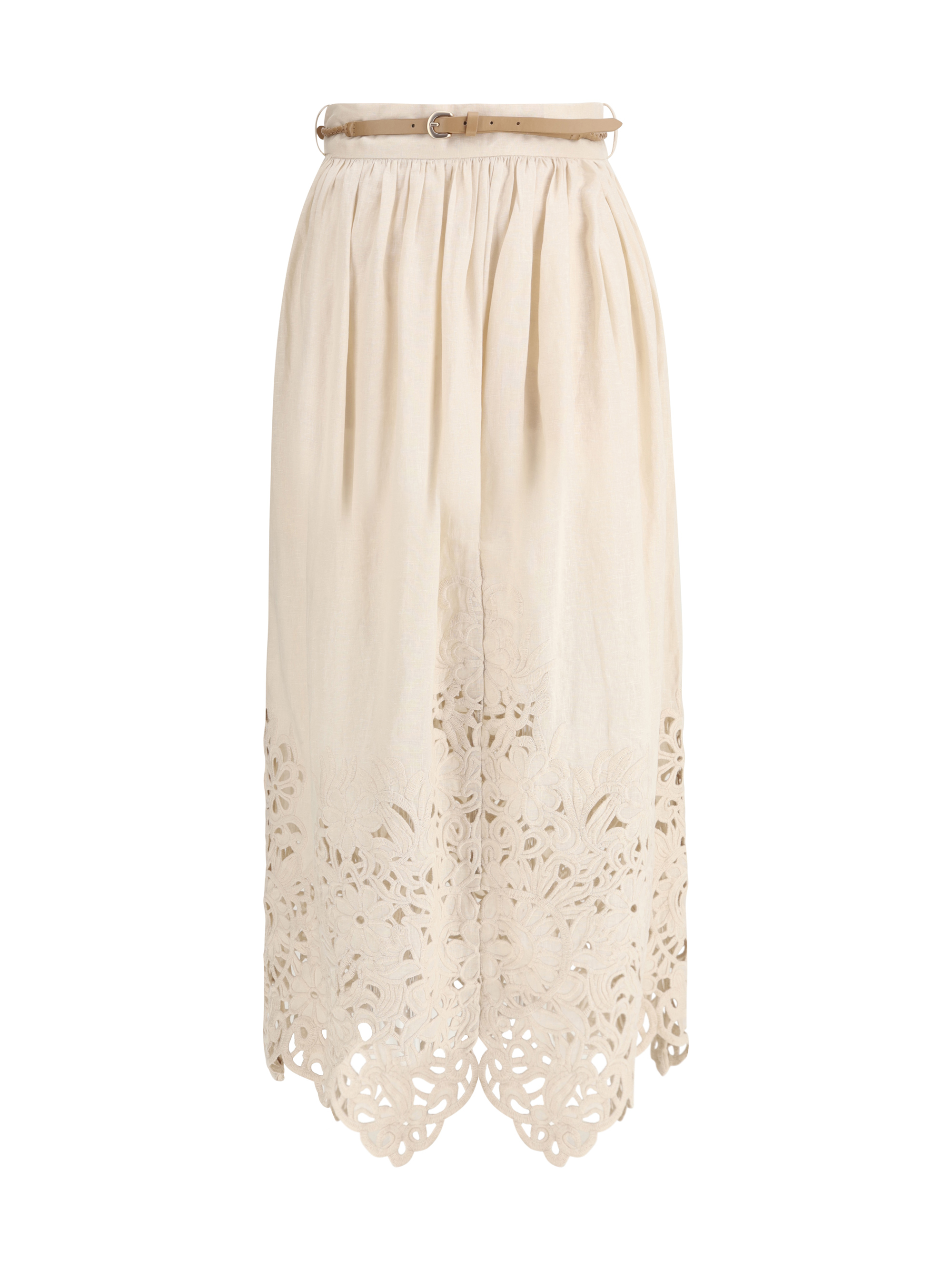 Shop Zimmermann Wylie Embroidered Midi Skirt In Cream