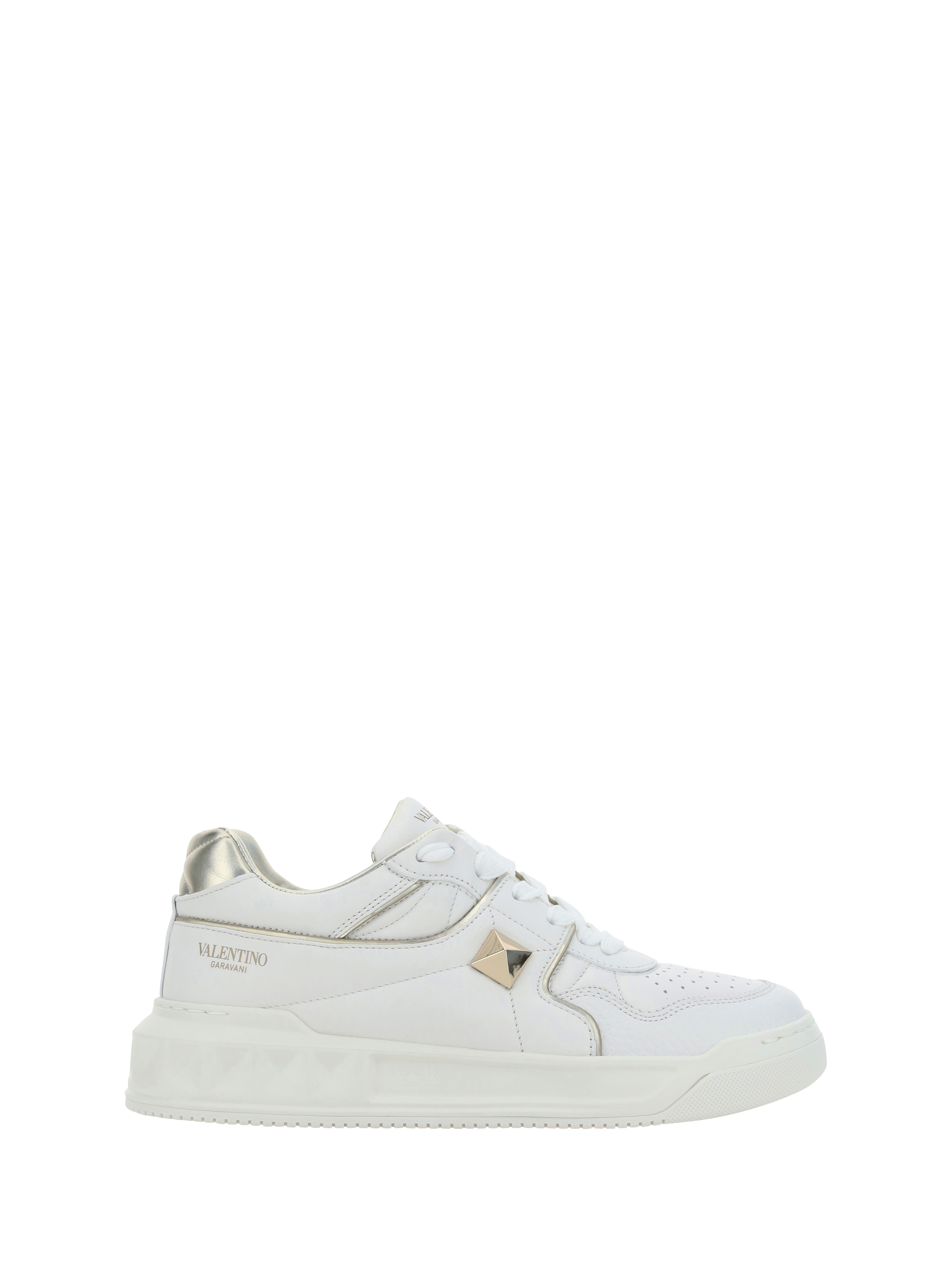 Shop Valentino One Stud Sneakers In Bianco/platino/bianco/platino/bianco