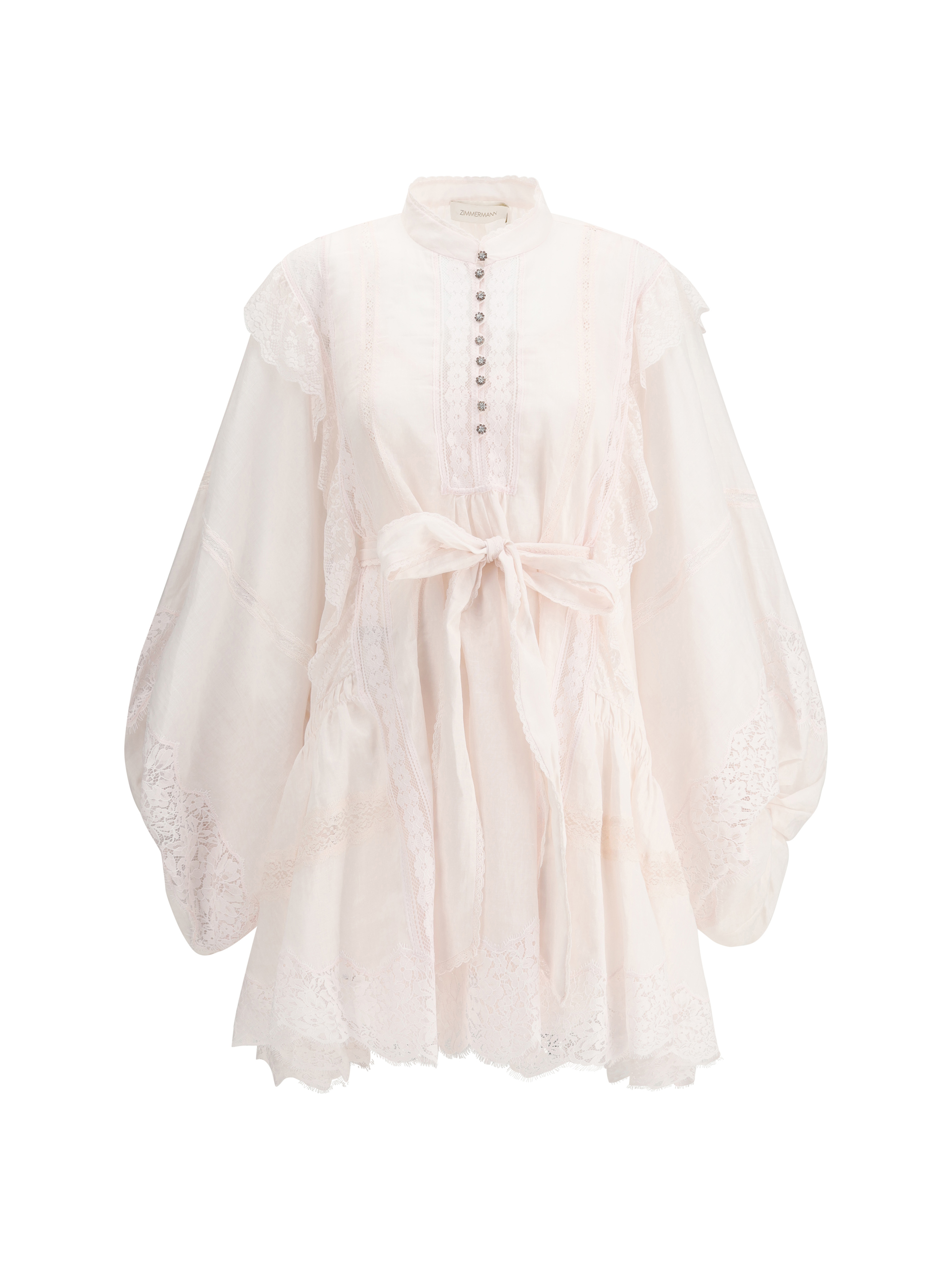 Shop Zimmermann Mini Crush Lace Billow Dress In Shell