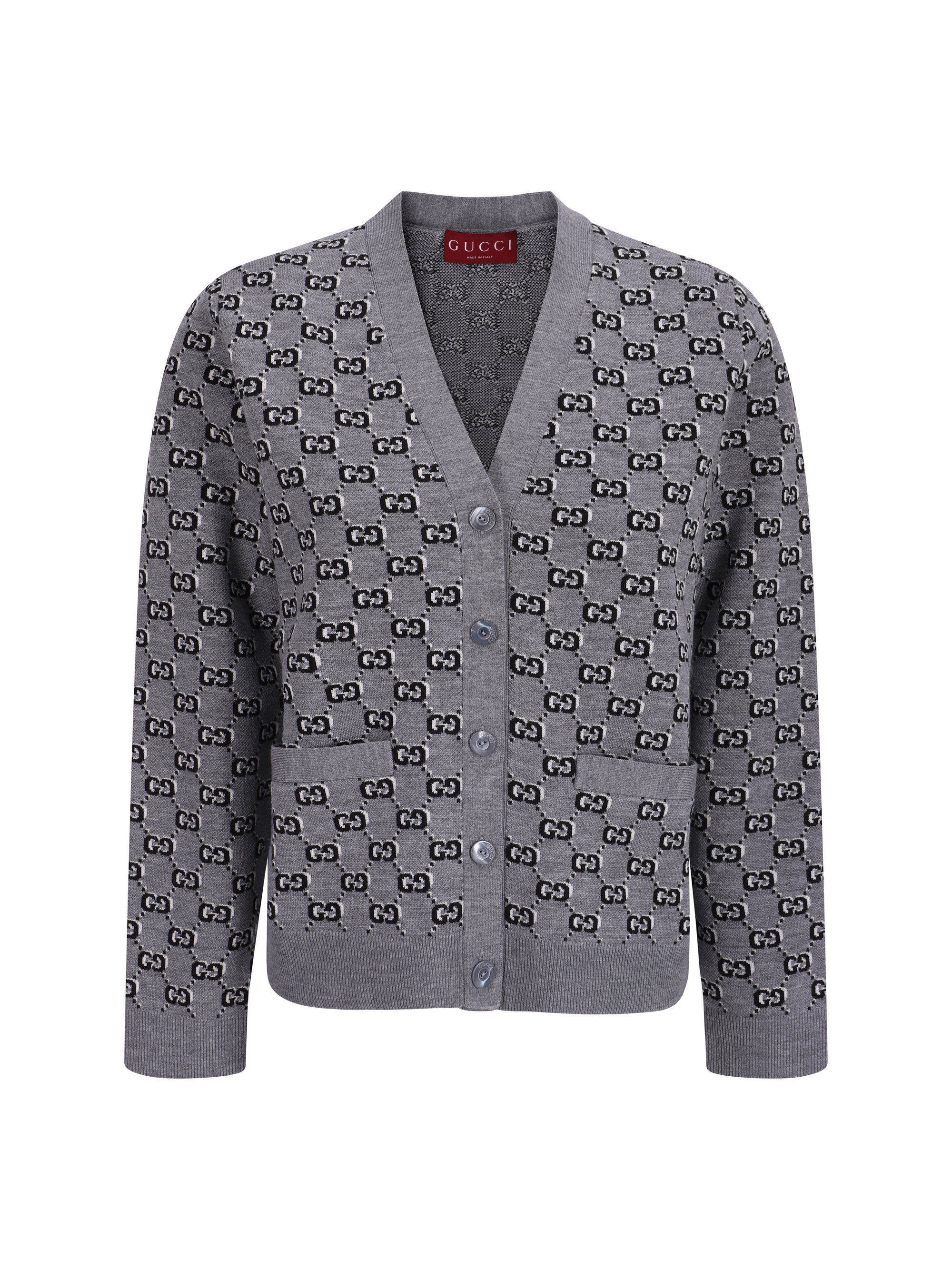 Shop Gucci Cardigan In Grey/black/mc