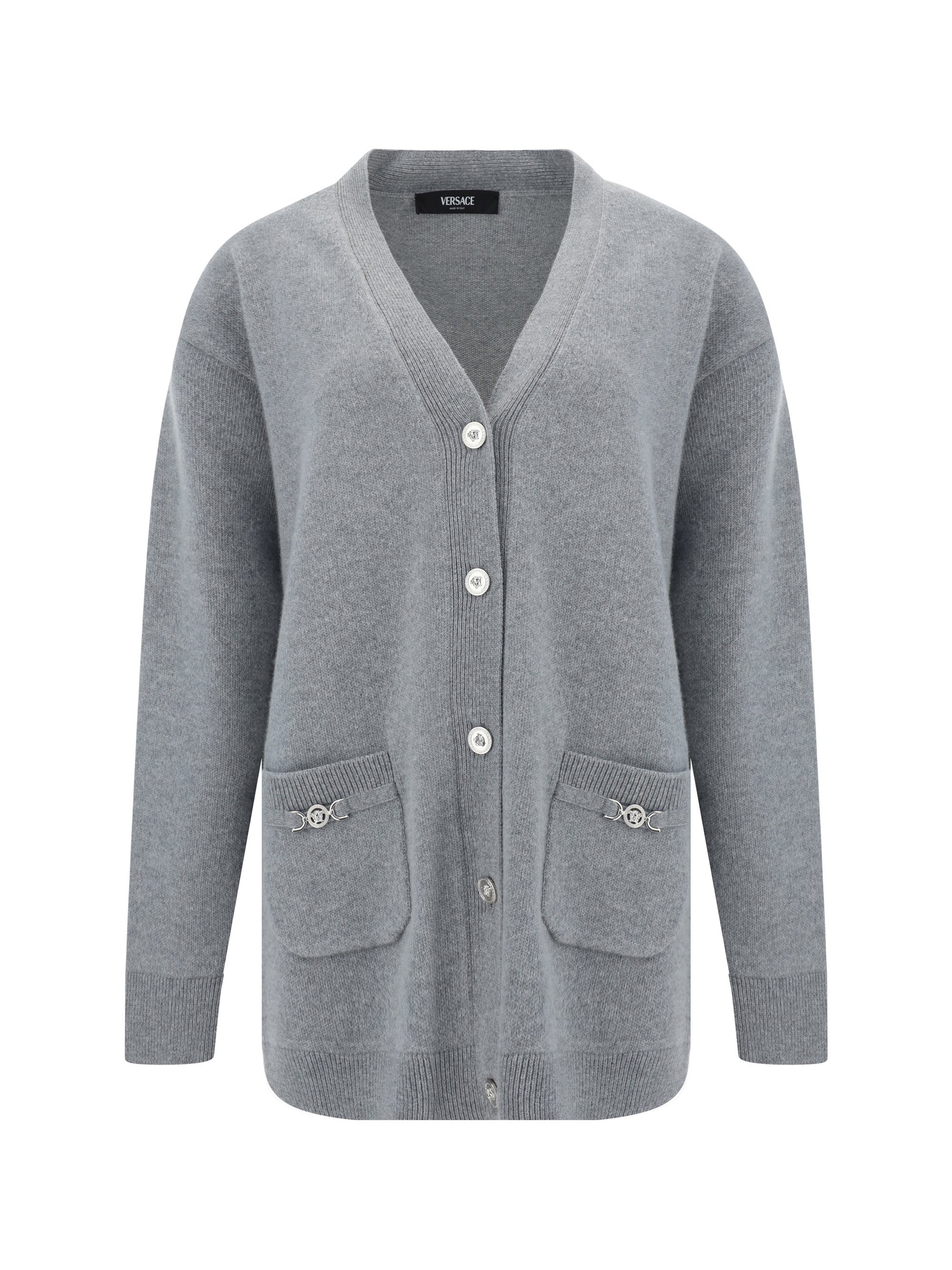 Versace Long Cardigan In Gray