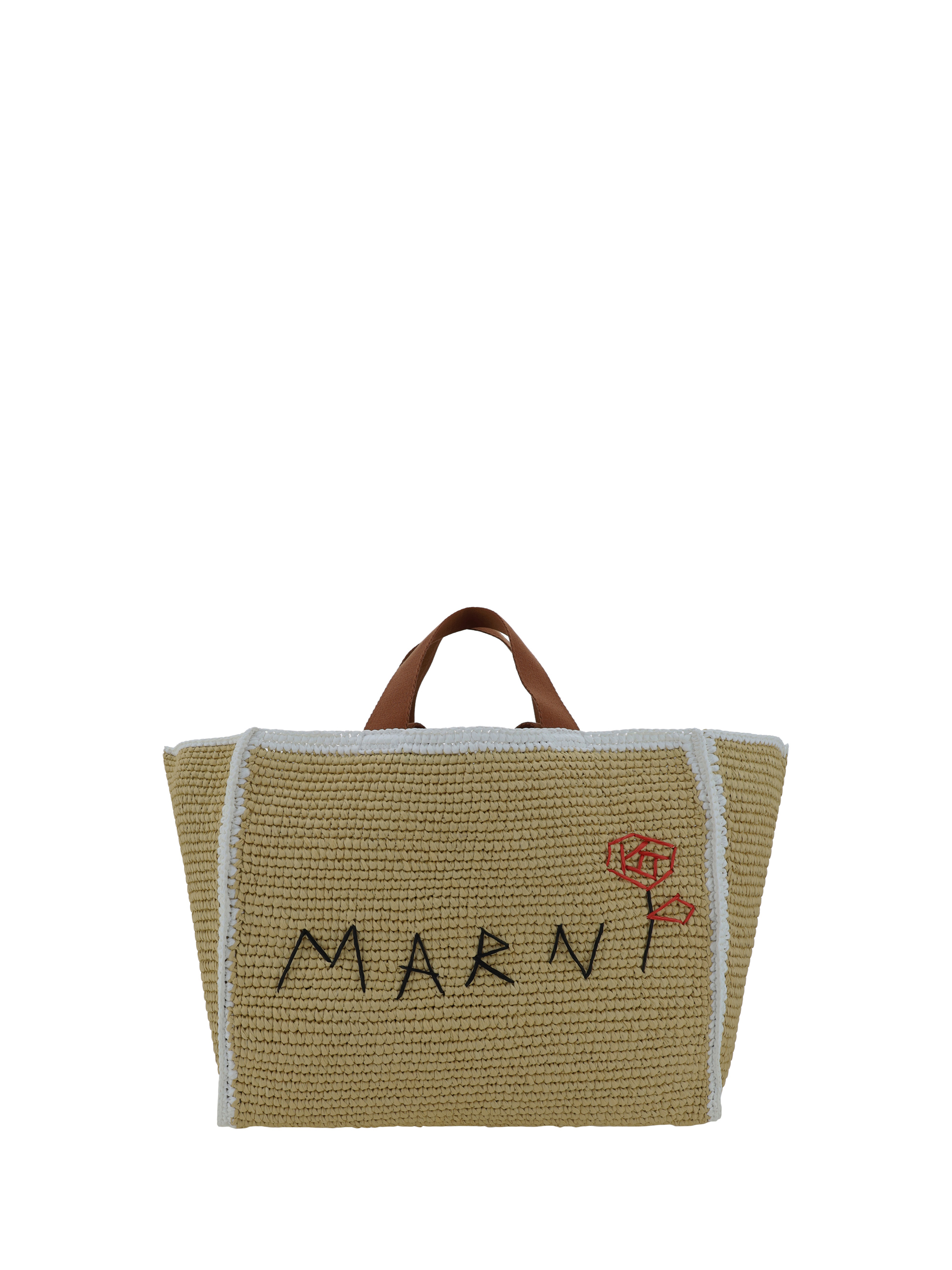 Shop Marni Tote Sillo Medium Handbag In Natural/white/rust