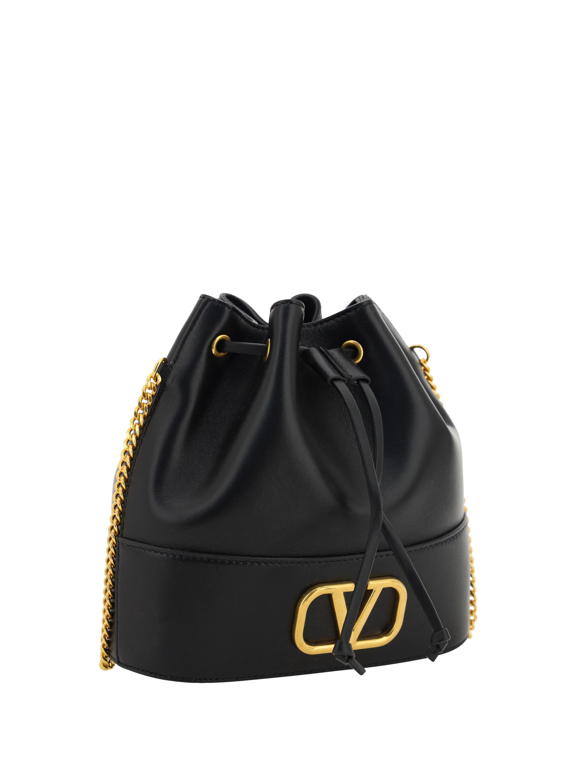 Valentino Vlogo Leather Bucket Bag, Black: Handbags