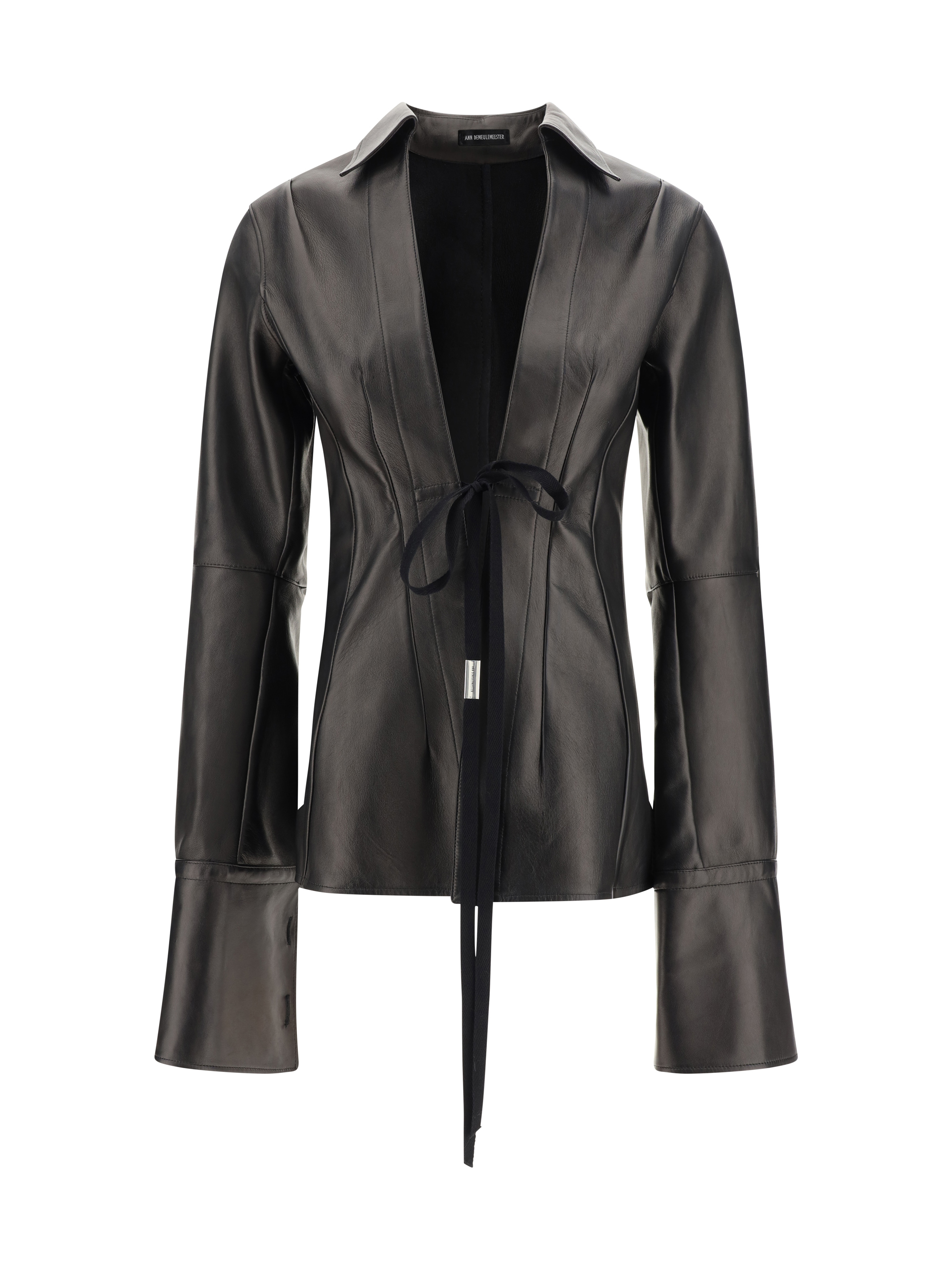 Ann Demeulemeester black leather jacket with asymmetric button