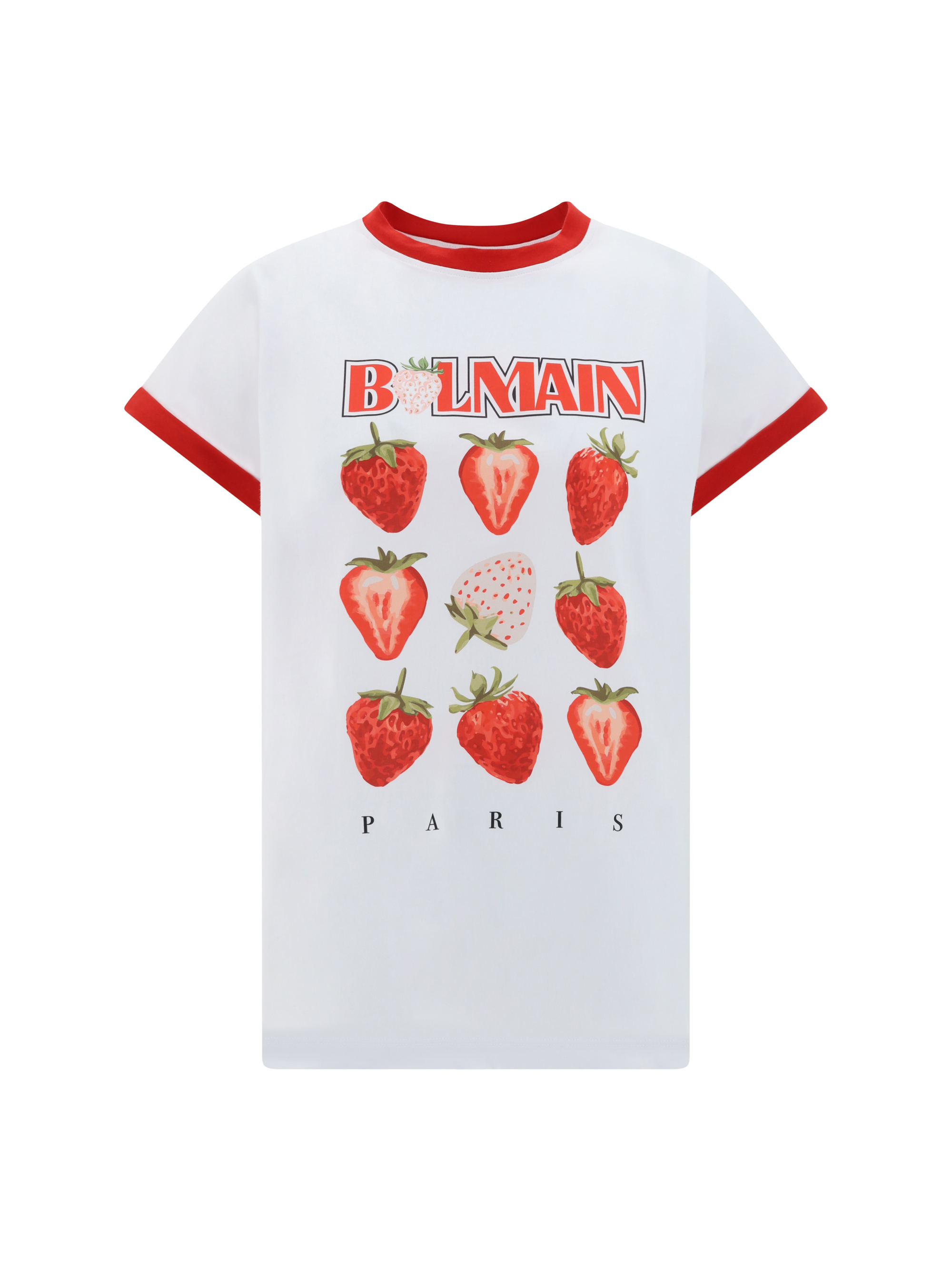 Shop Balmain T-shirt In Blanc/ Rouge/ Rouge Foncé/ Vert Saug