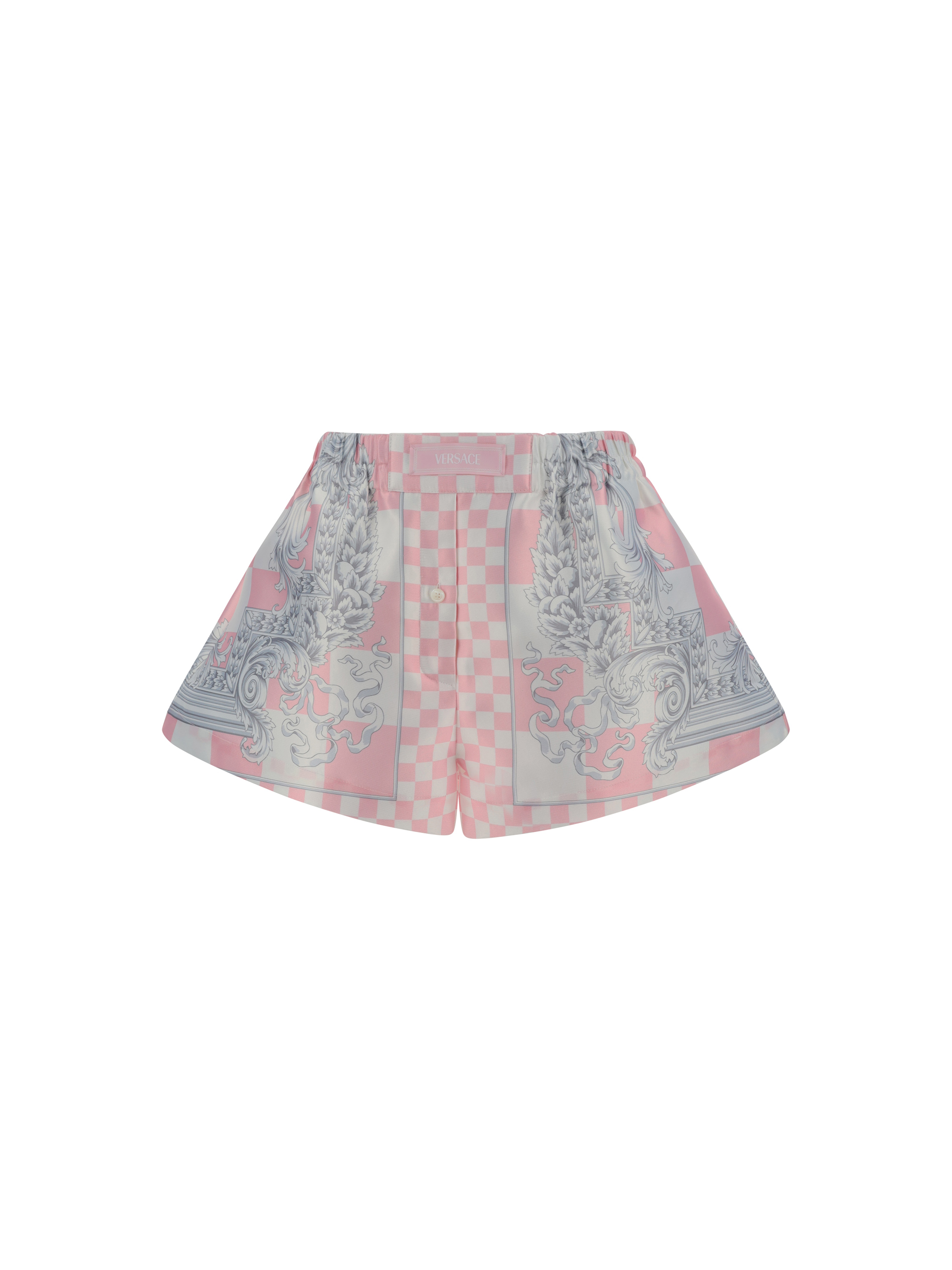 Shop Versace Bermuda Shorts In Pastel Pink+white+silver