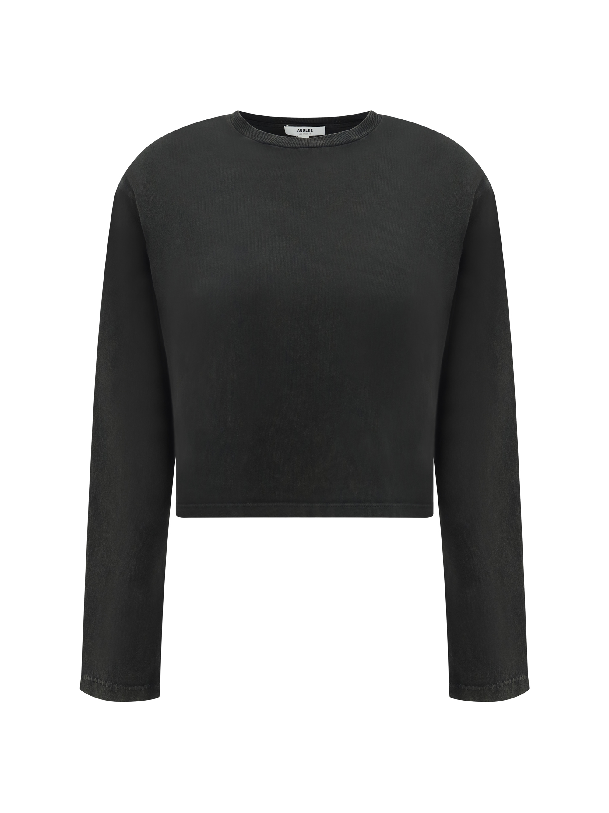Agolde Long-sleeve Crop Top In Fracture (dk Wsh Chrcl Olive)