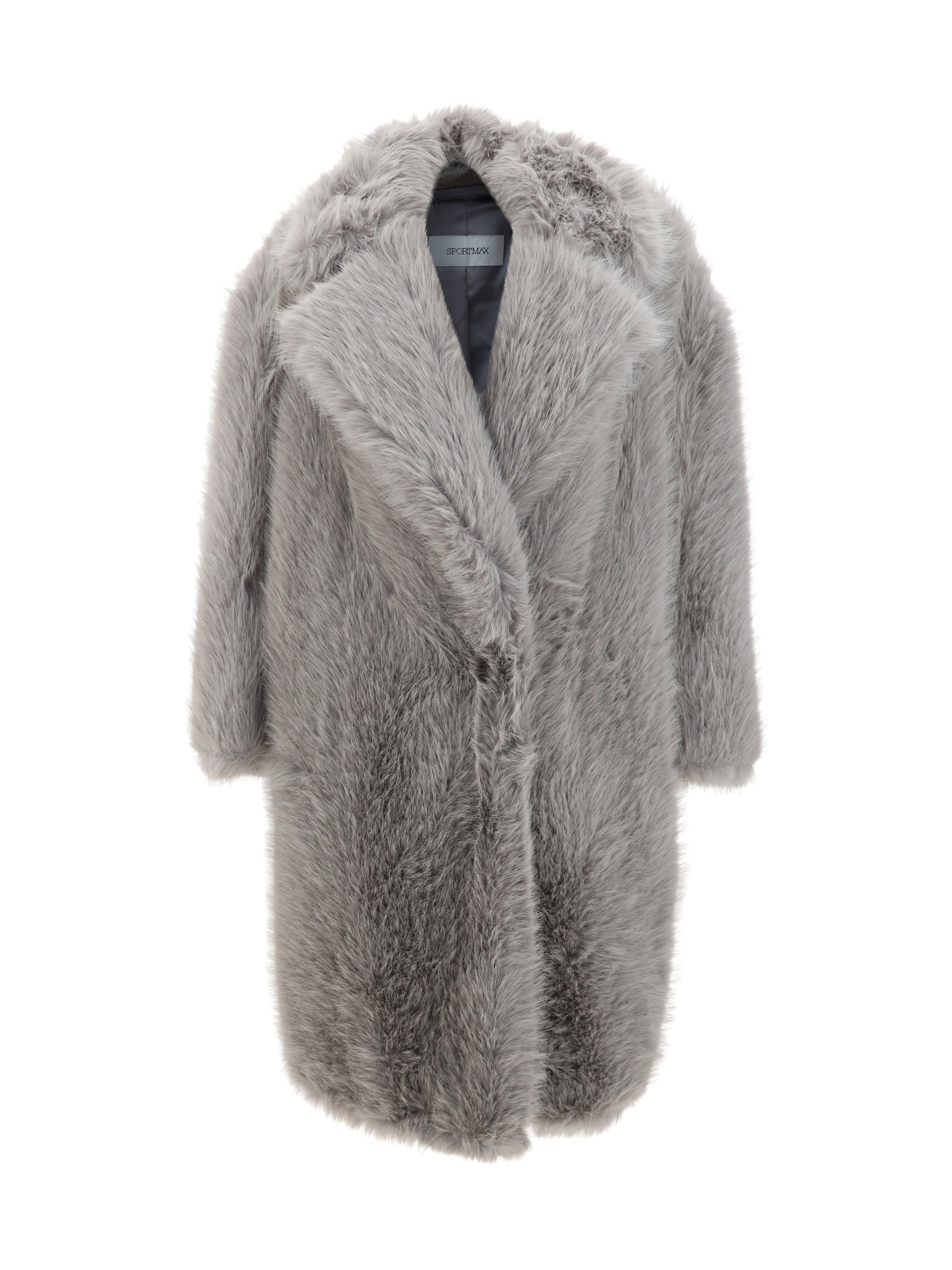 Max Mara Sportmax Manico Eco Fur Coat In Grigio Perla