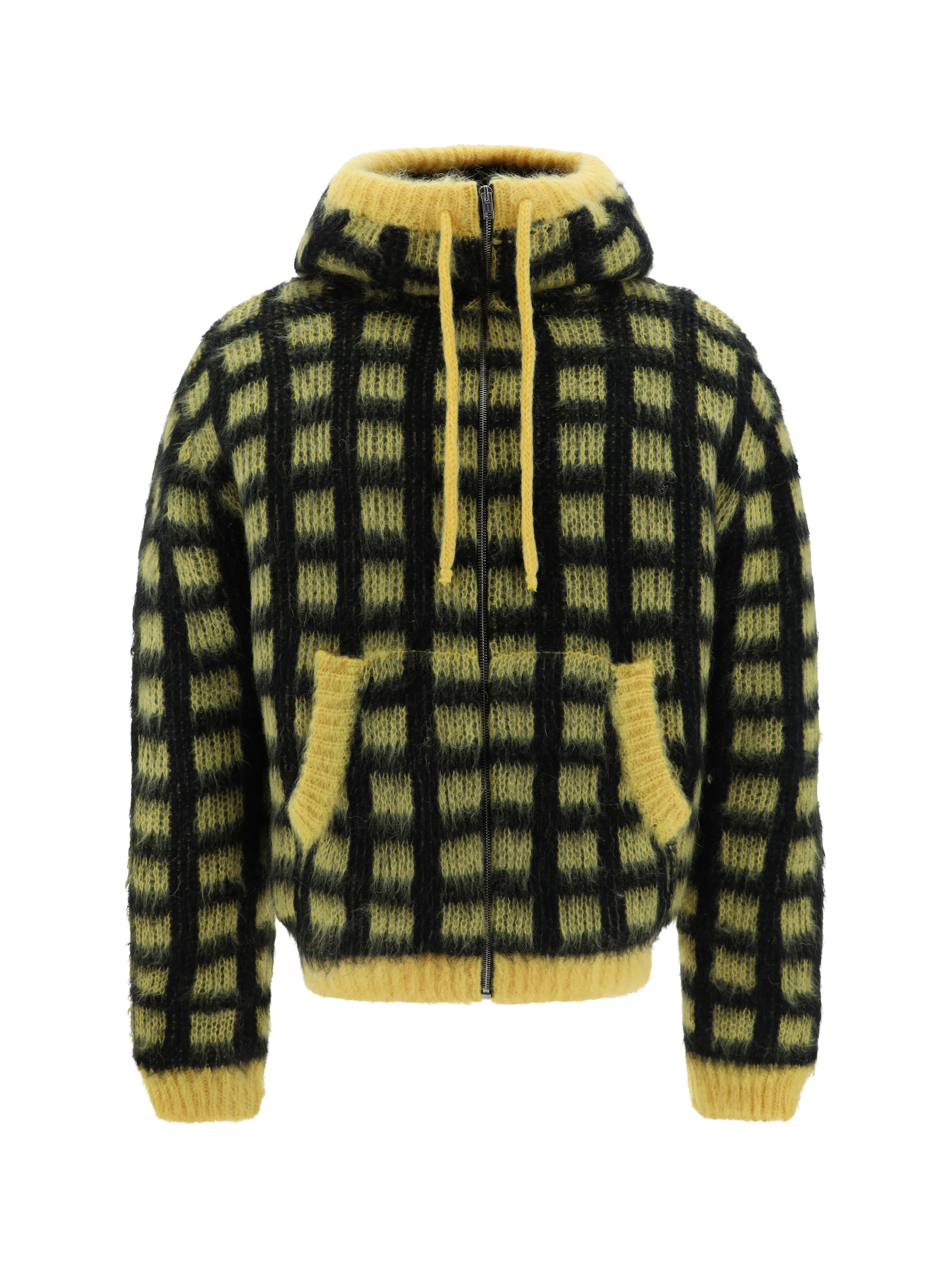 Marni Fuzzy Hooded Jacket With Bold Checkered Pattern In Chy56