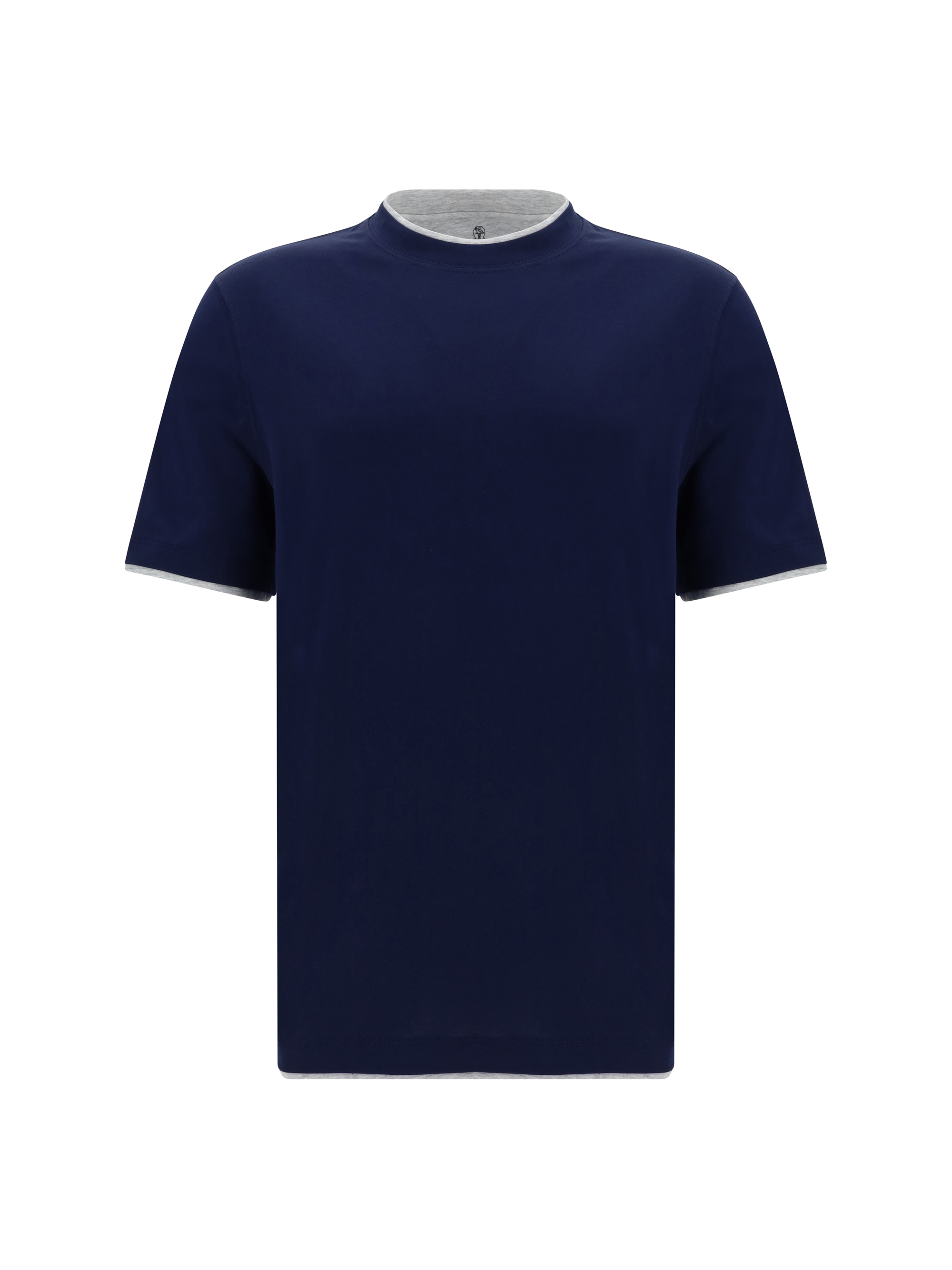 Brunello Cucinelli T-shirt In Blu Prussia+grigio Chiaro