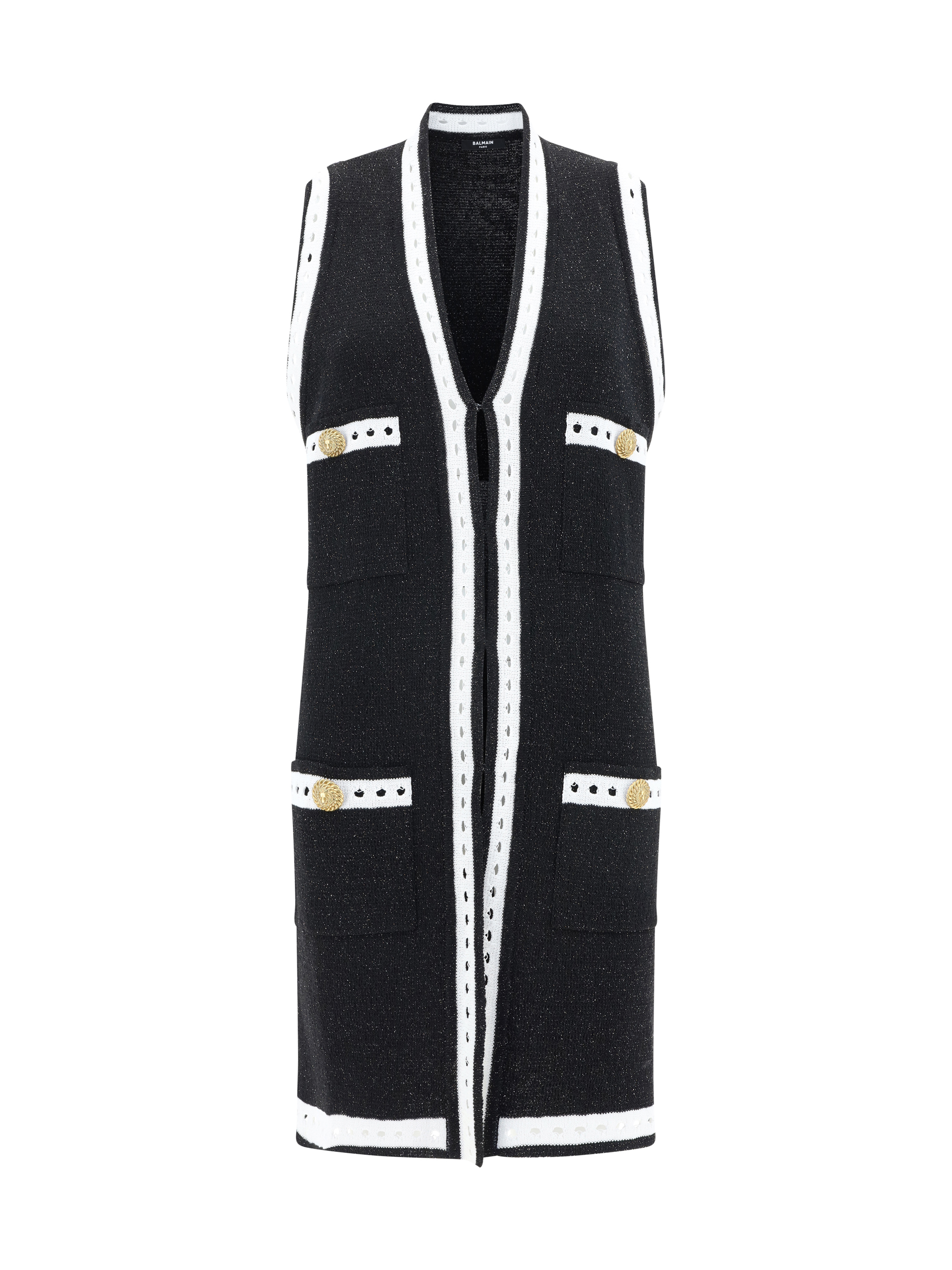 Balmain V-neck Contrasting-border Cardigan In Noir/argent/blanc