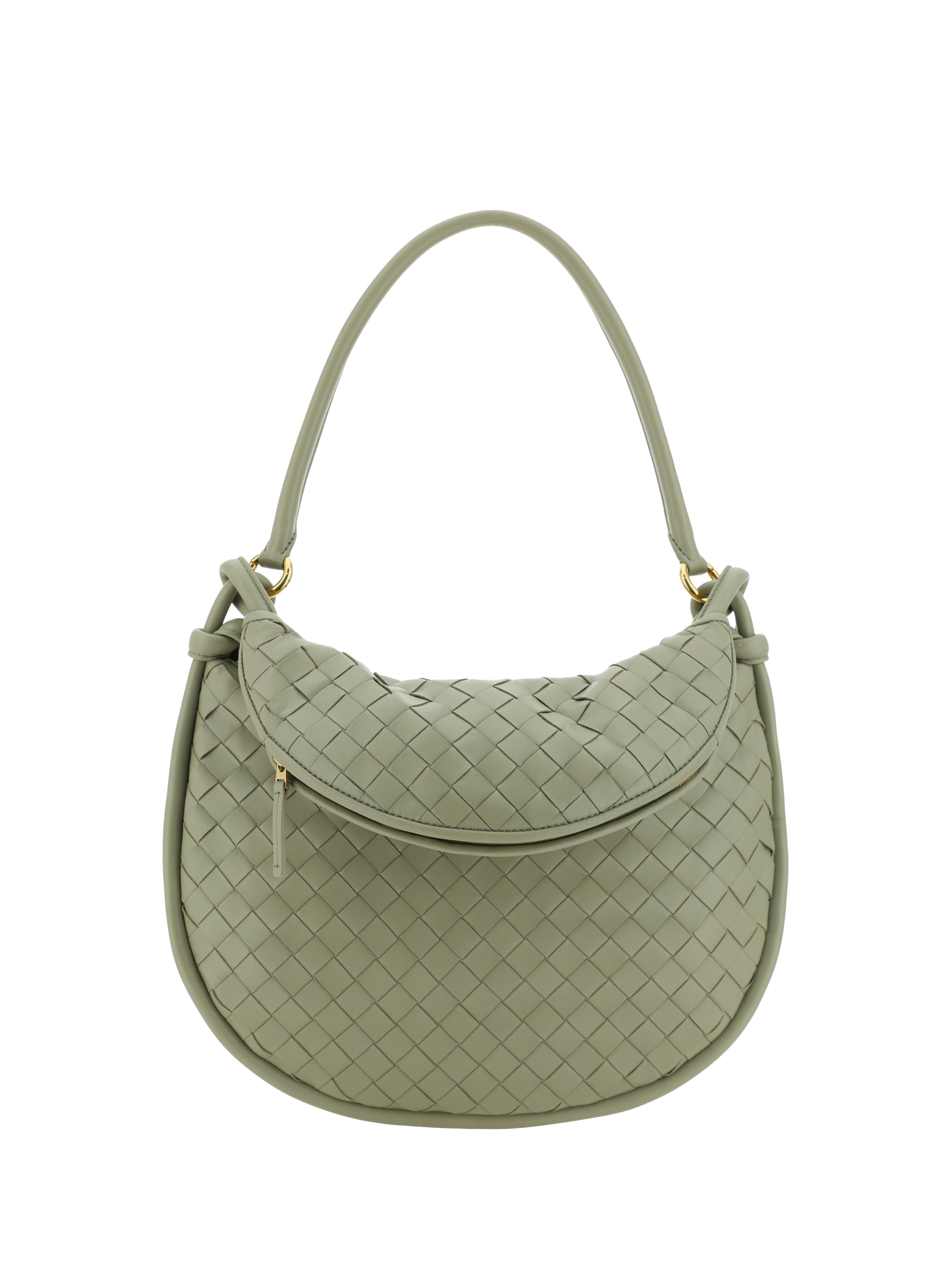 Shop Bottega Veneta Medium Gemini Shoulder Bag In Travertine/muse Brass