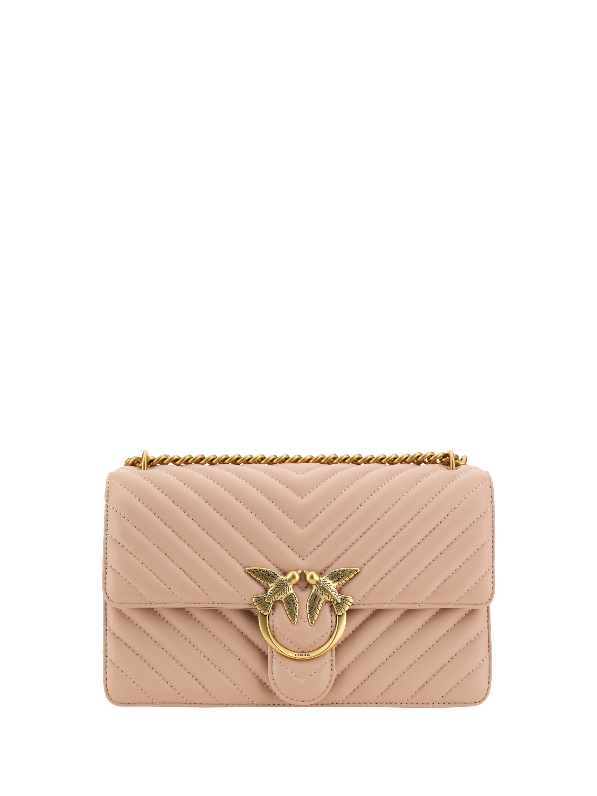 Pinko Love One Classic Shoulder Bag In Cipria-antique Gold