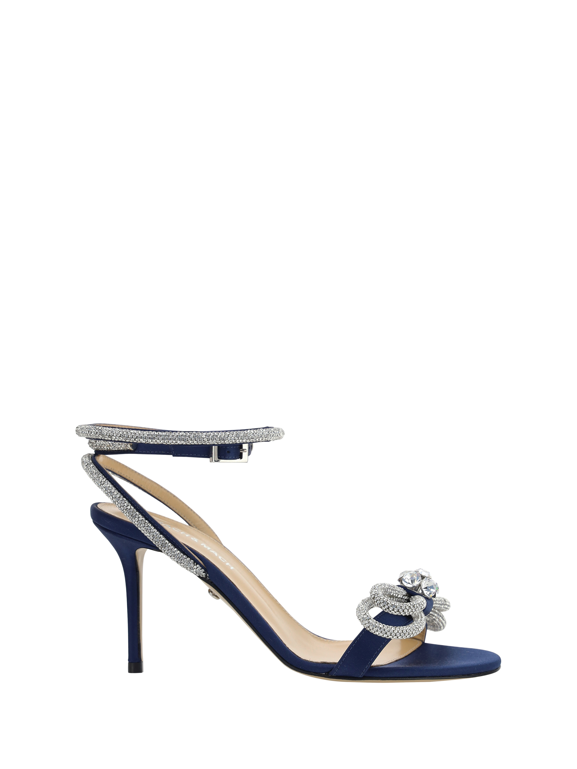 Shop Mach & Mach Double Bow Sandals In Navy Blue