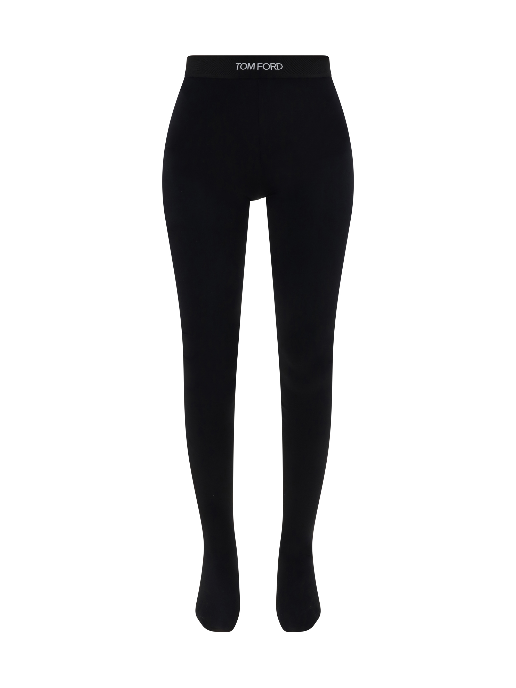 Tom Ford Glossy Jersey Footed Leggings With Logo Band In Black