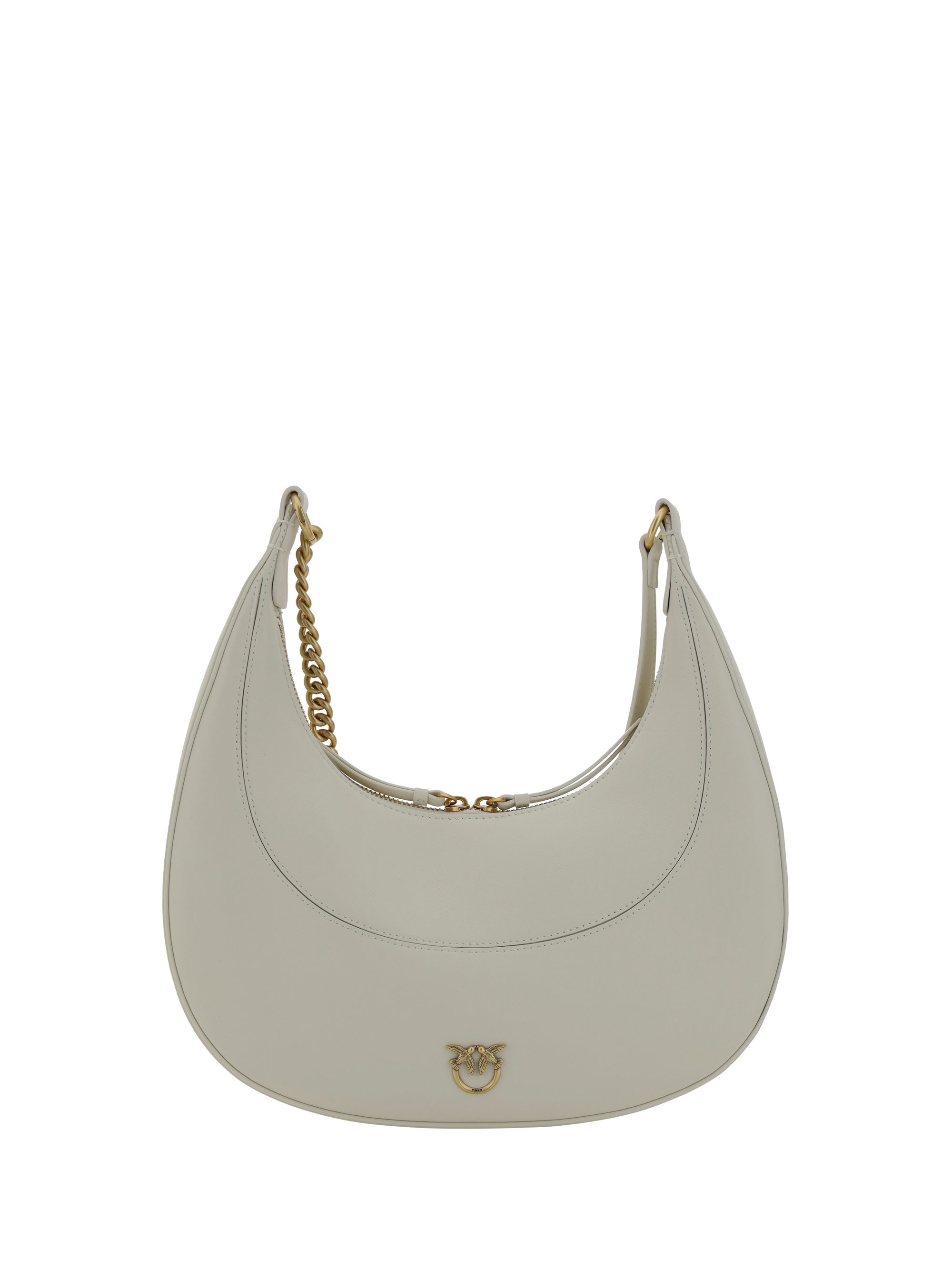 Shop Pinko Brioche Hobo Shoulder Bag In Bianco Seta-antique Gold