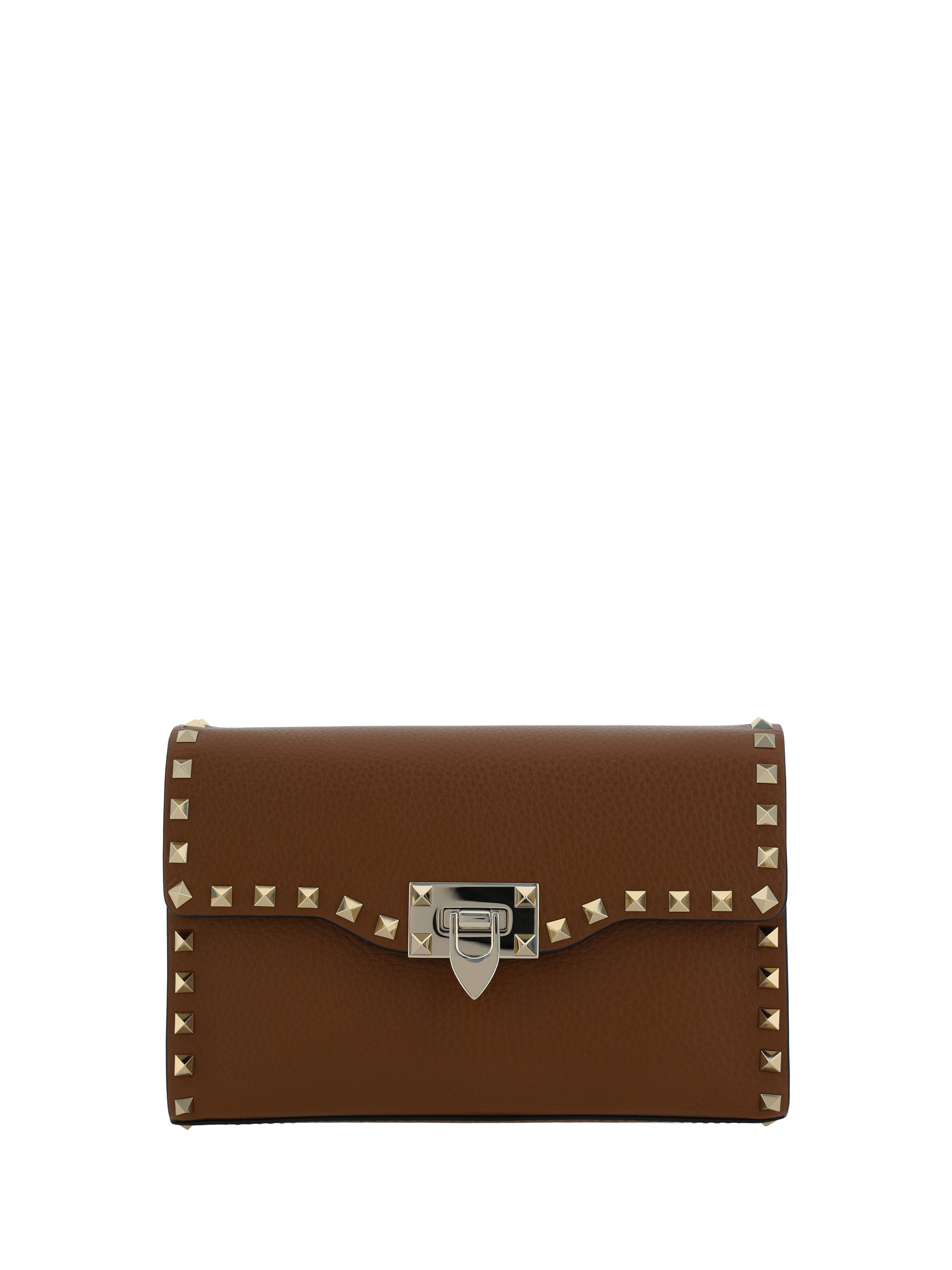 Shop Valentino Small Rockstud Shoulder Bag In Tobacco