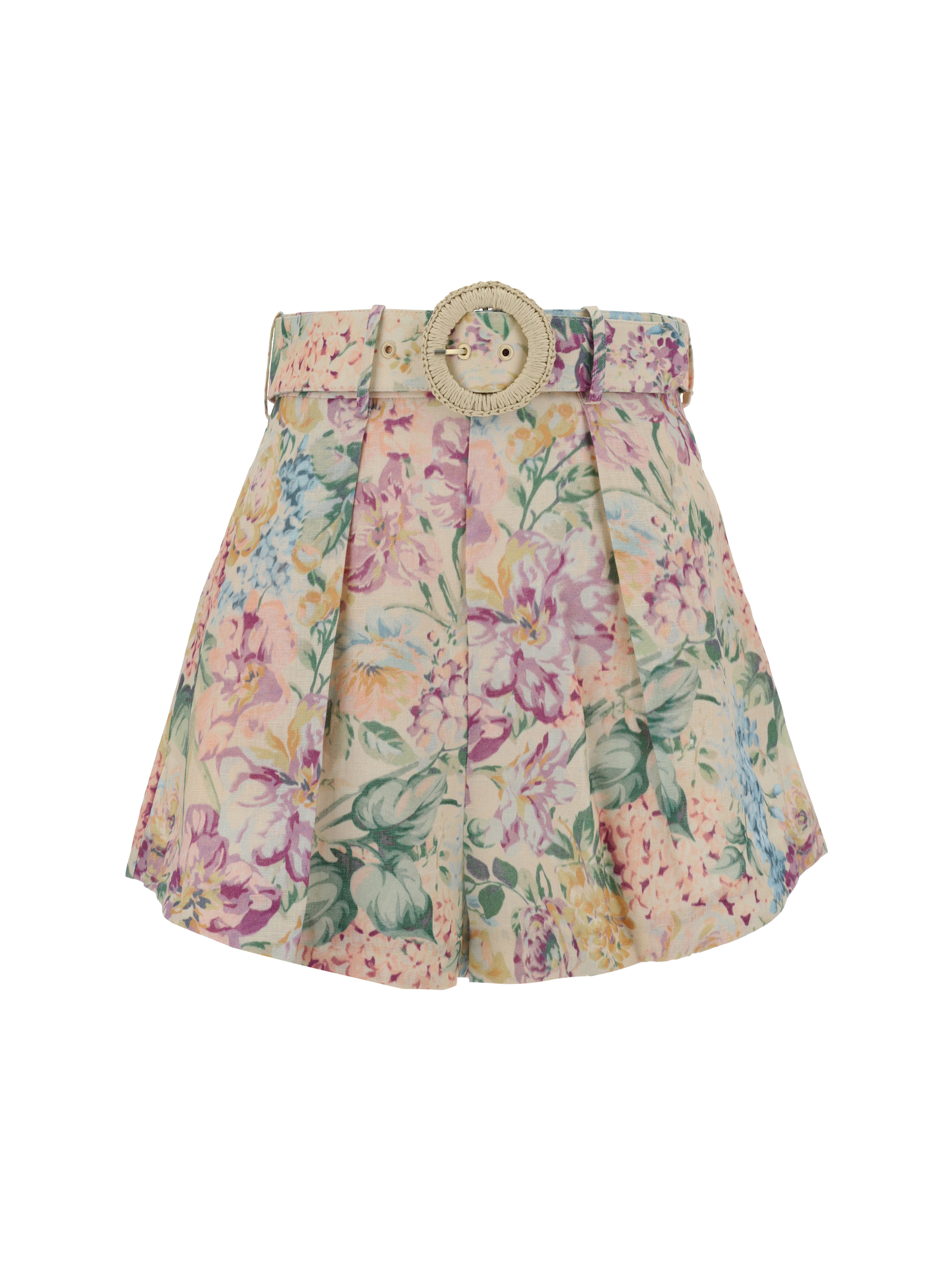 Shop Zimmermann Halliday Tuck Shorts In Multi Watercolour Floral