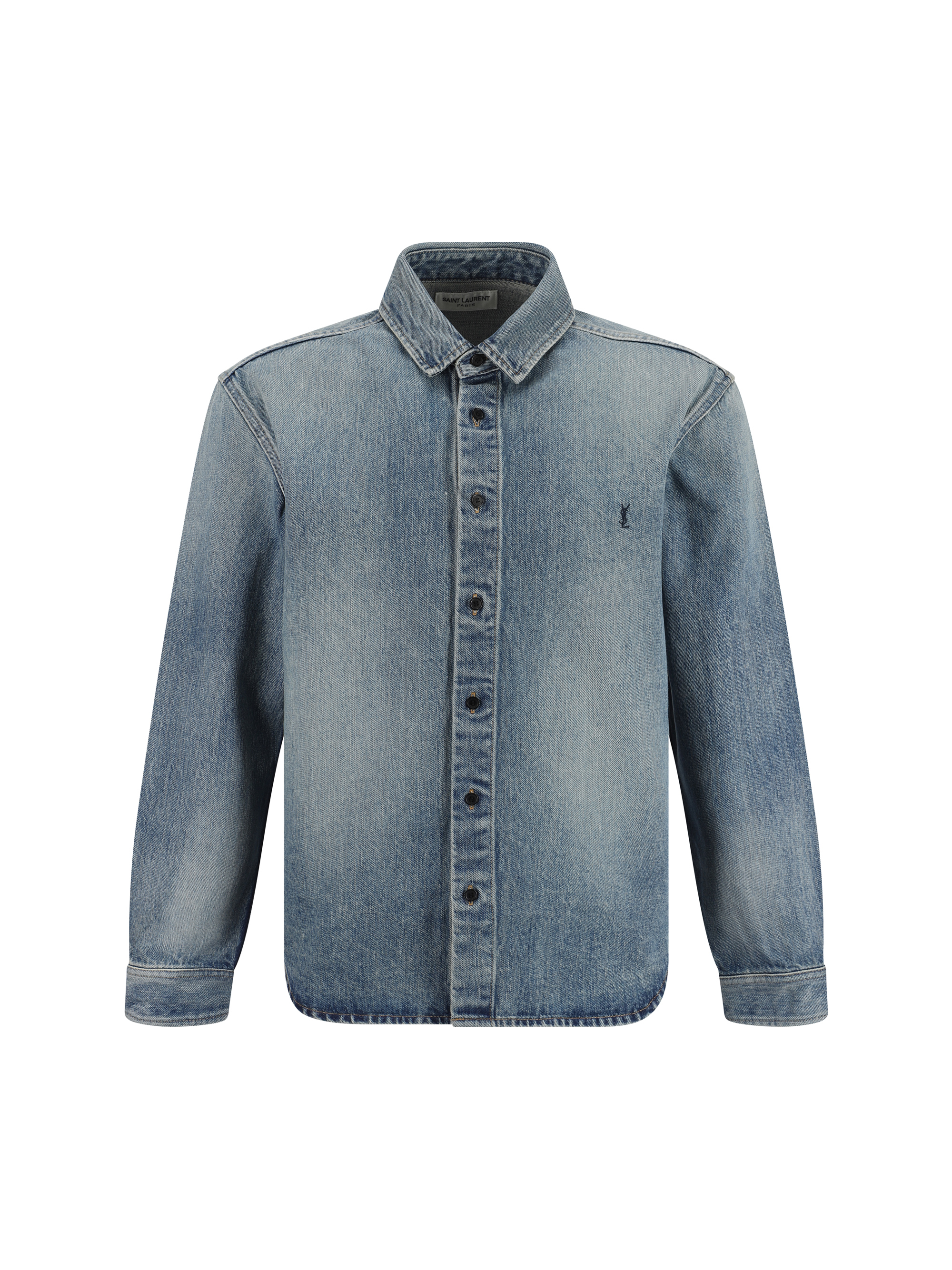 Shop Saint Laurent Cassandre Denim Shirt In Trouville Beach Blue