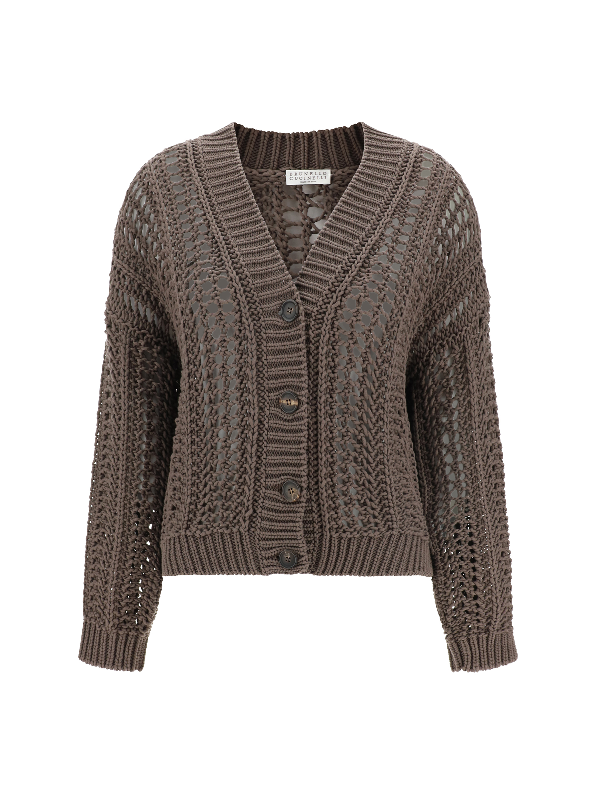Shop Brunello Cucinelli Cardigan In Perforated Knit In Chocolate