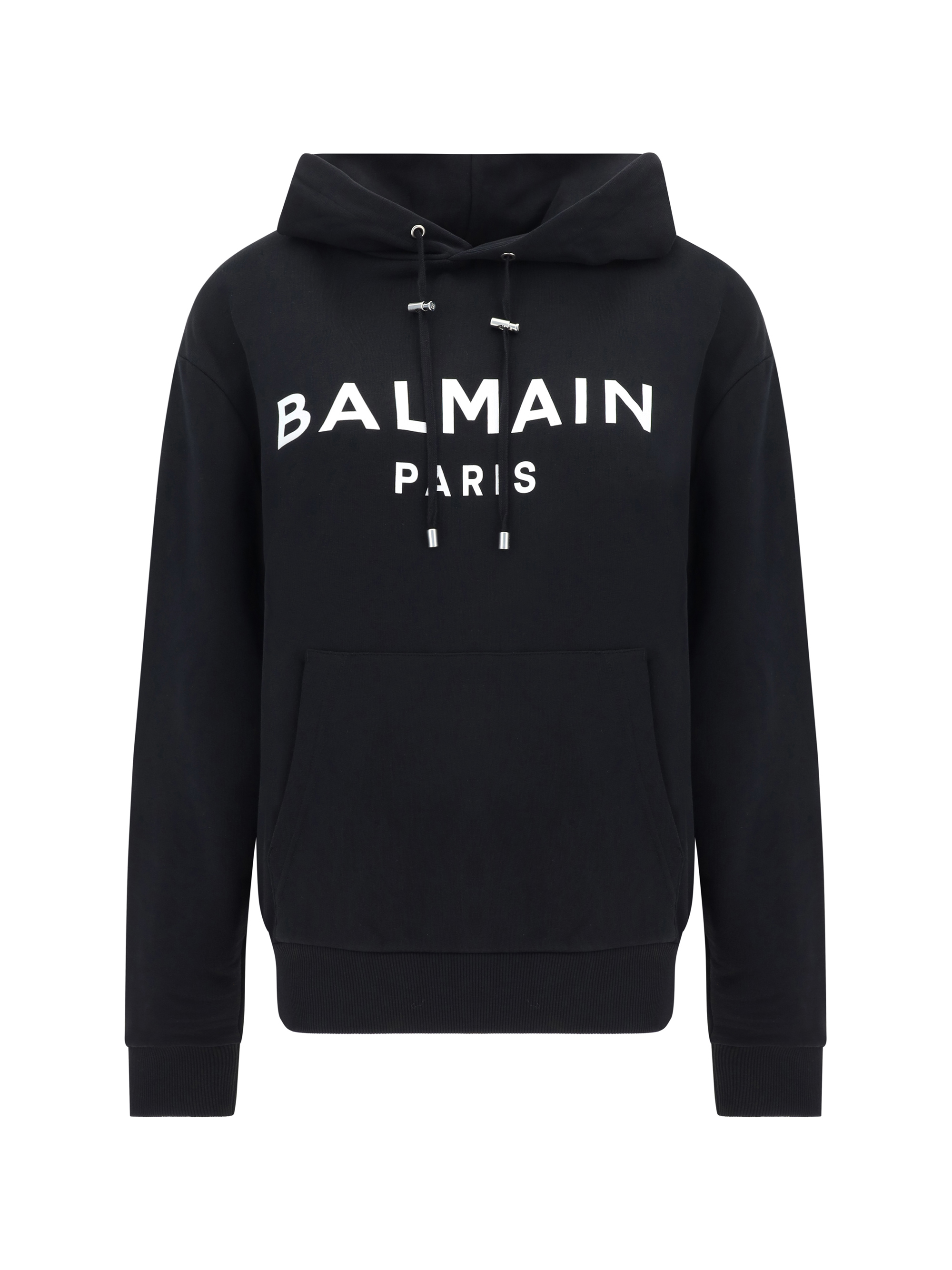 Balmain Cotton Hoodie In Eab Noir/blanc