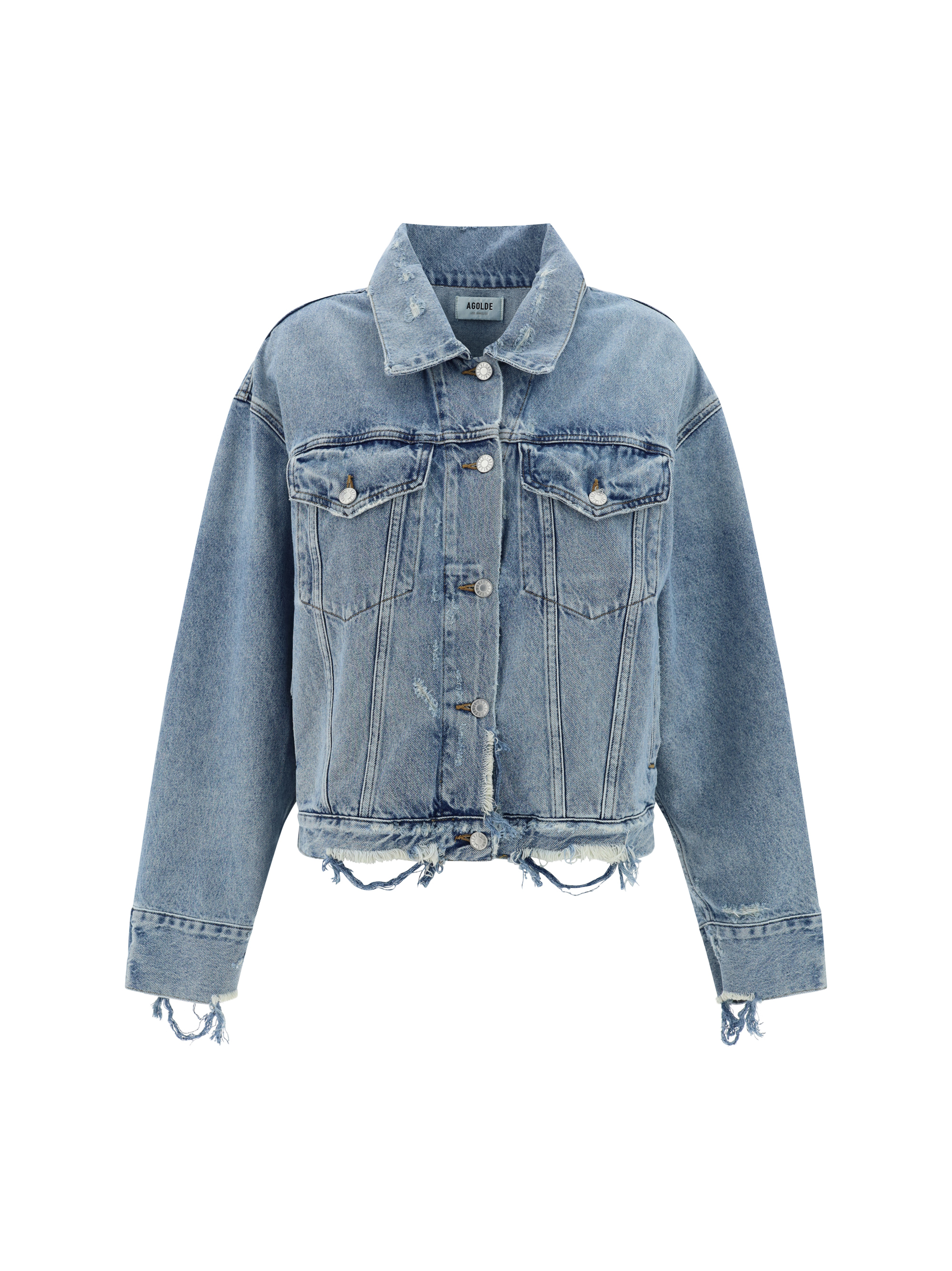 Shop Agolde Martika Denim Jacket In Fray (med Wshed Ind W/ Damage)