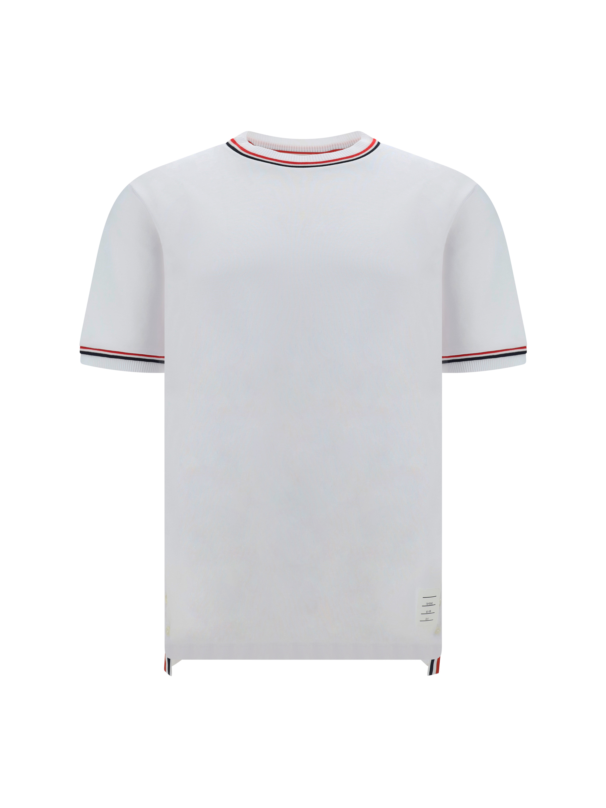 Thom Browne White Crewneck T-shirt With Rwb Detail On Neck And Sleeve In White