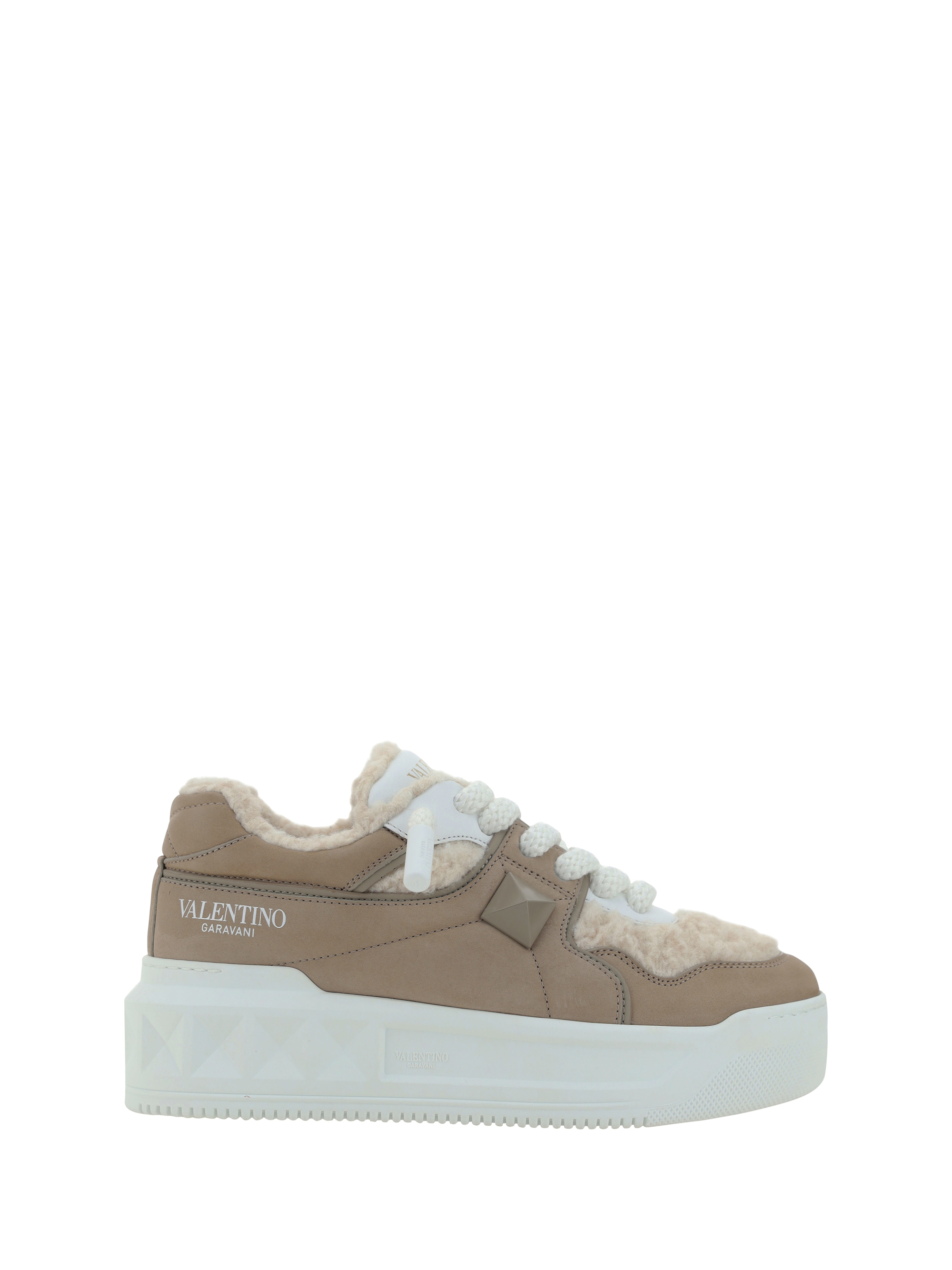 Shop Valentino One Stud Xl Sneakers In Rose Taupe/naturale/bianco/gris Claire