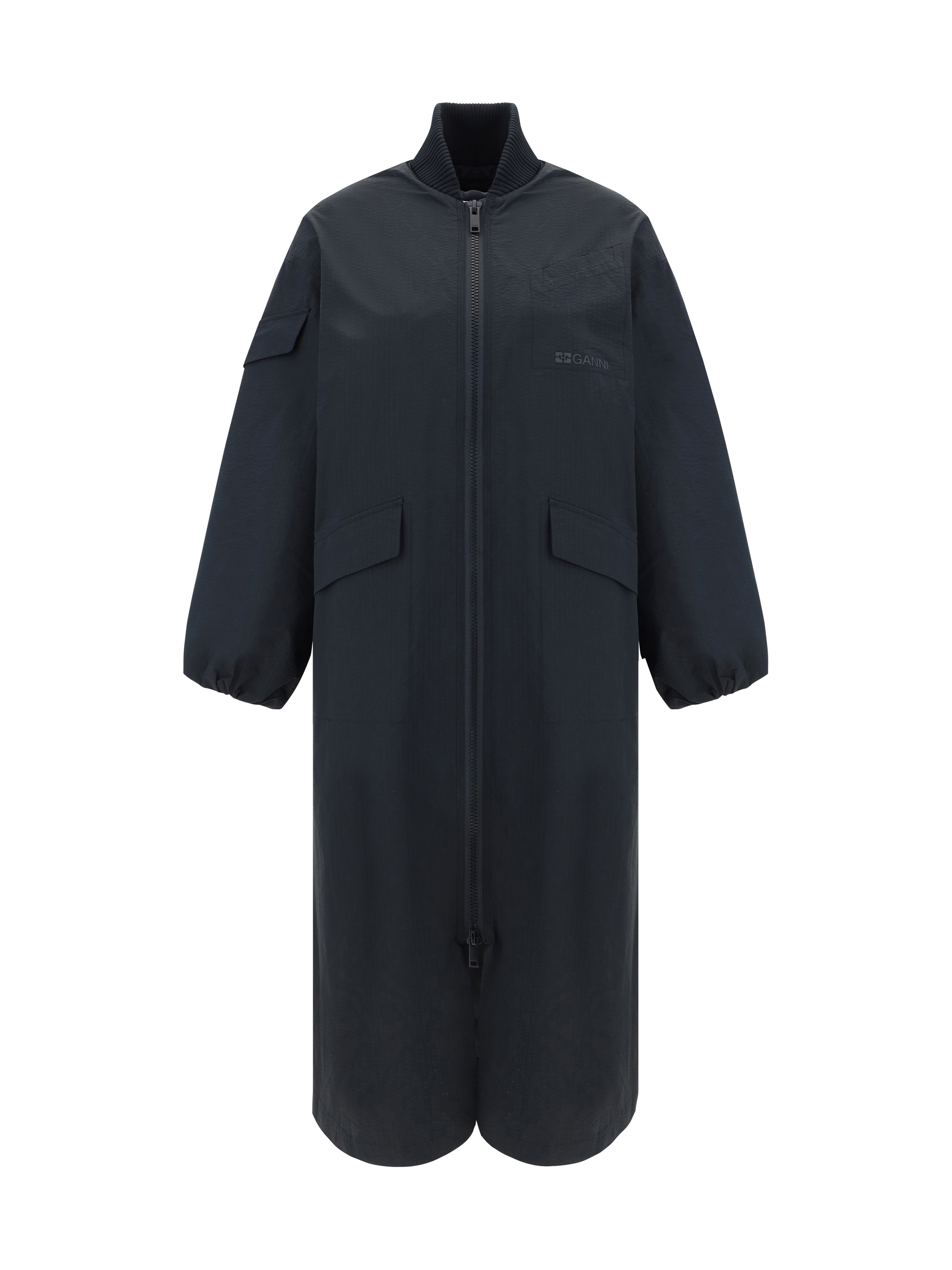 Shop Ganni Coat In Black