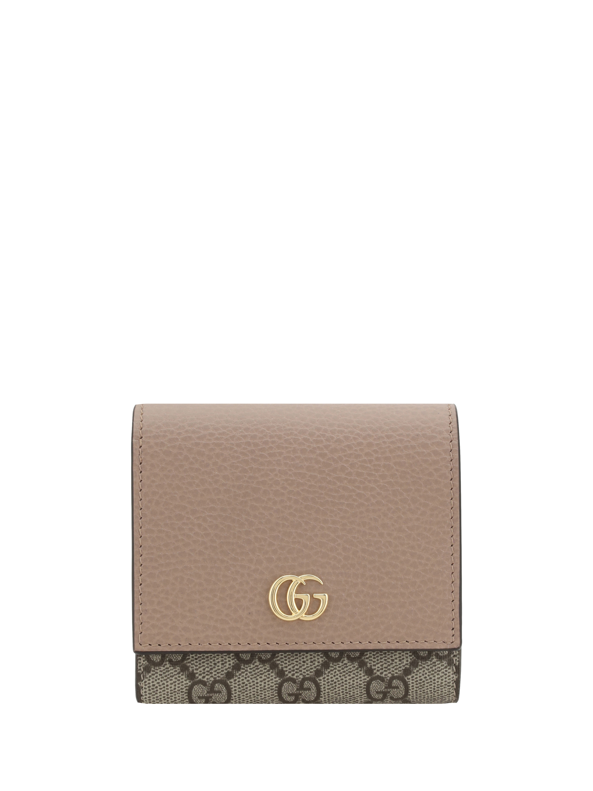 Gucci Compact Leather Trifold Textured Wallet In Porcel Rose/ebony