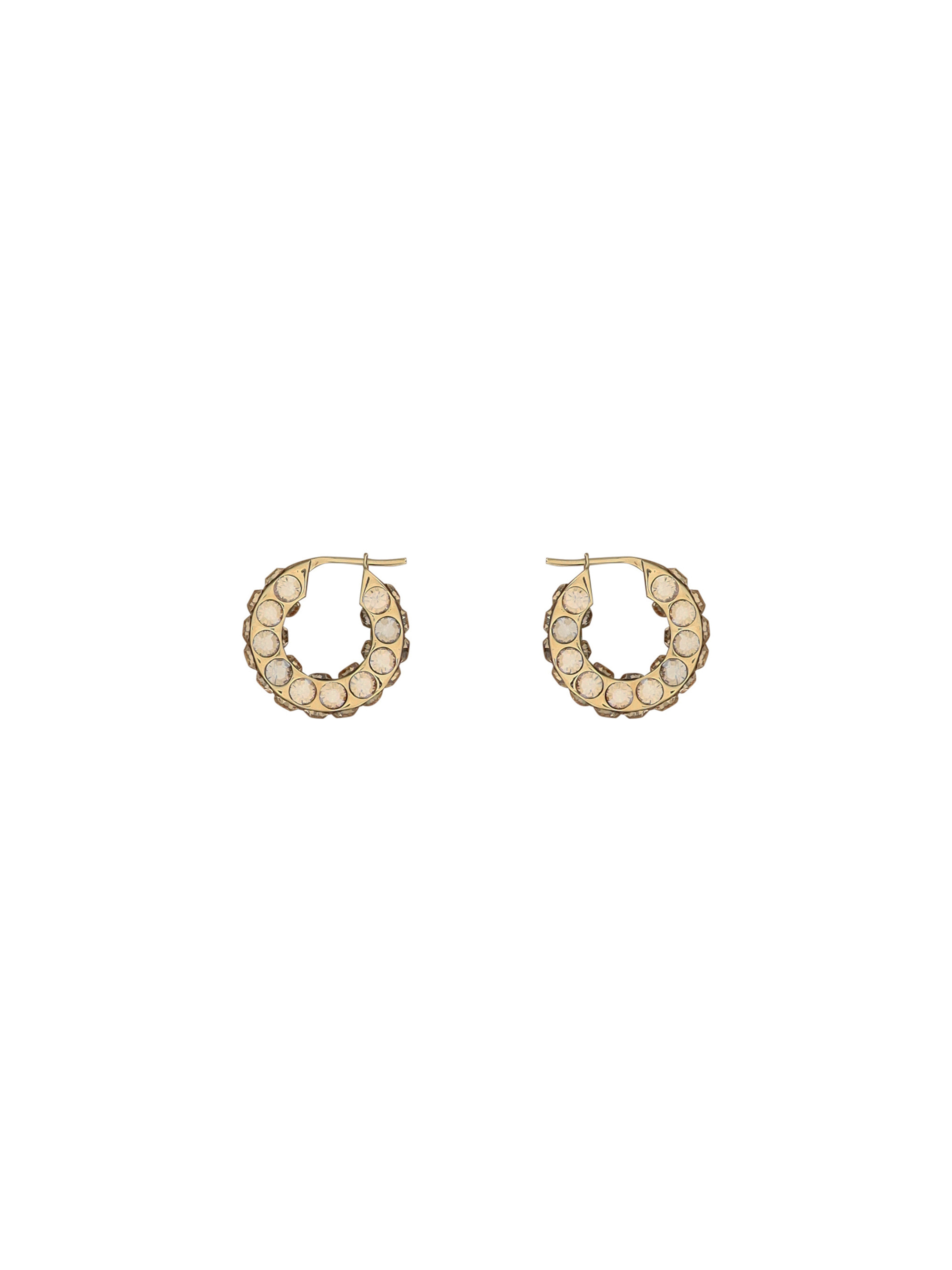 Shop Amina Muaddi Jah Hoop Small Earrings In Golden Honey Crystals & Gold Base