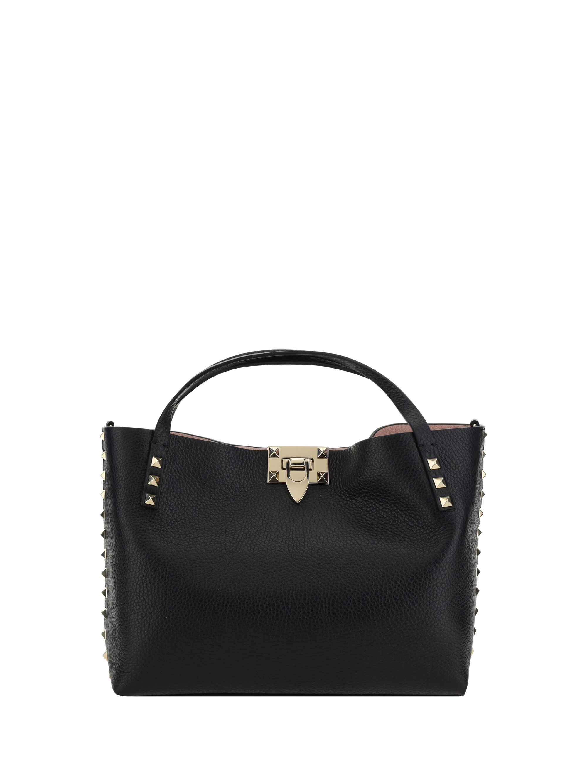 Shop Valentino Rockstud Handbag In Nero/rose Quartz